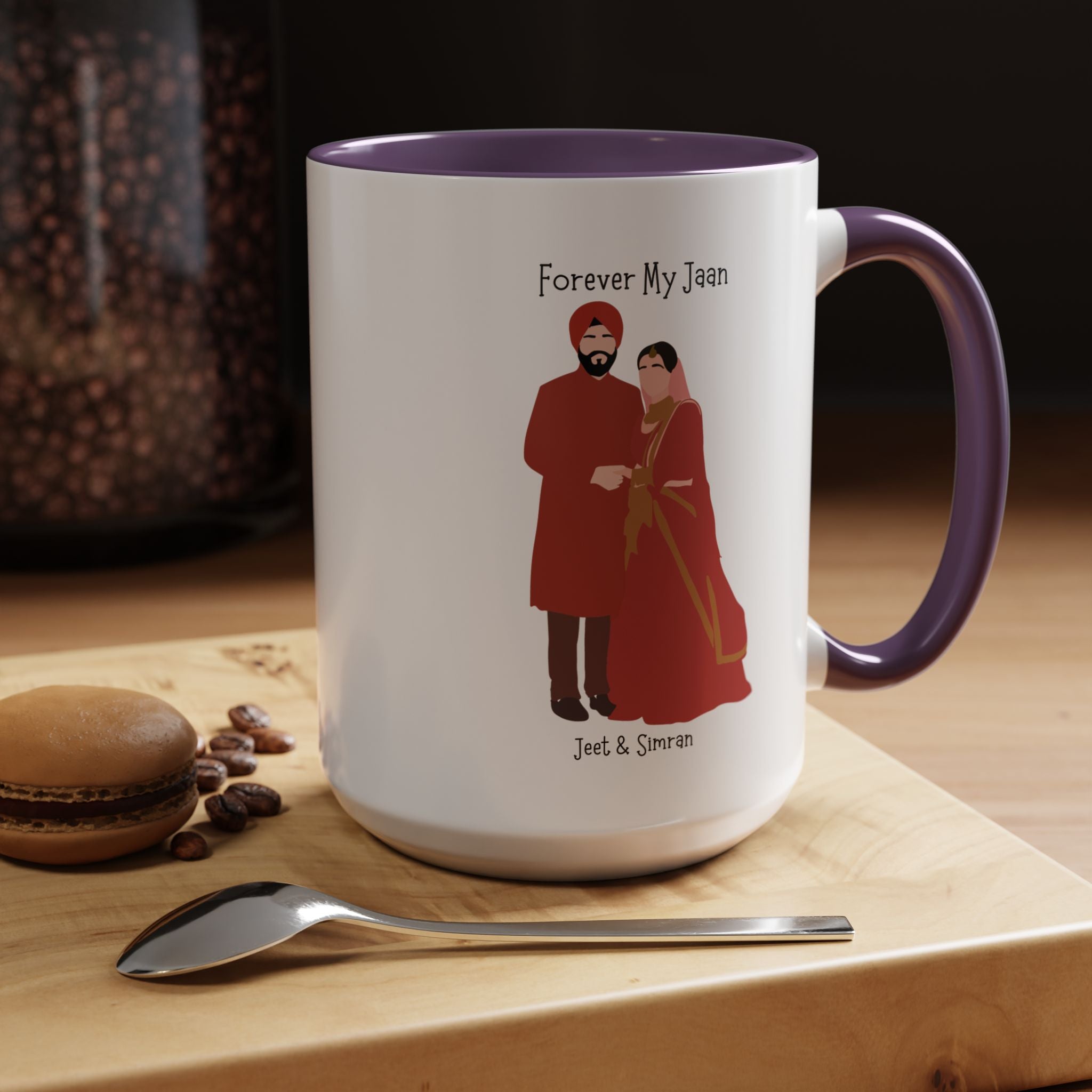Forever My Jaan Punjabi Sikh Couples Personalized Romantic Mug,  Accent Cup 11/15oz, Anniversary Wedding Valentines, V-Day Mug, Couples Gift