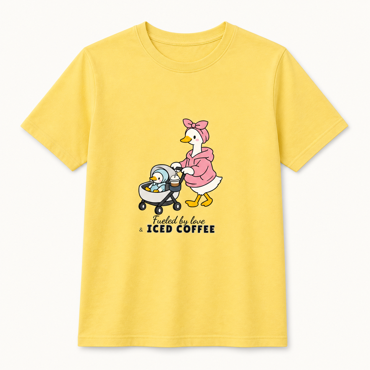 Yellow Fueled by Love and Iced Coffee Mama Goose T-shirt product view