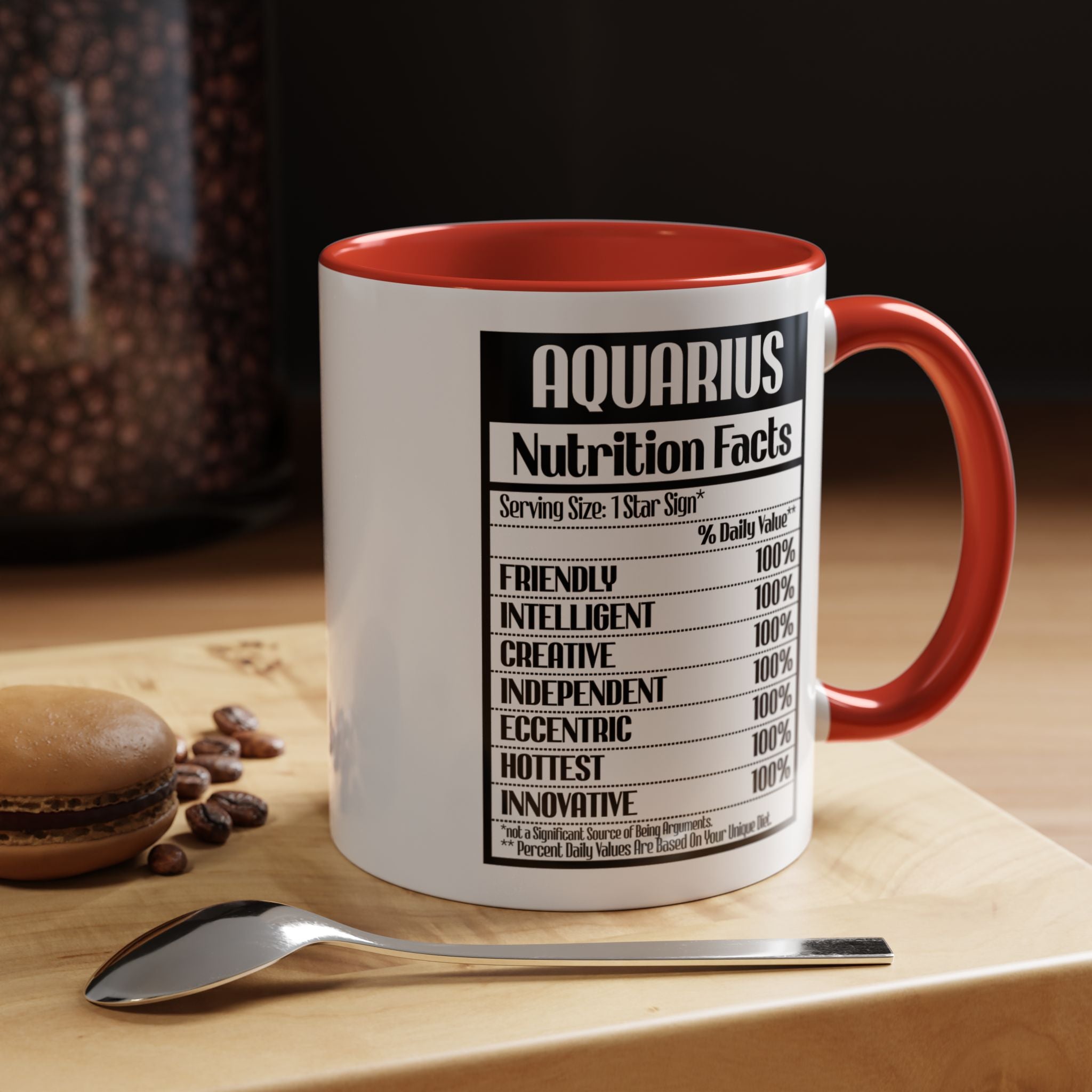 Funny Coffee Mug, Personalized Mug, Aquarius Nutrition Facts Accent Coffee Cup (11, 15oz), Gift Under 20, White Elephant Gift, Zodiac Cup