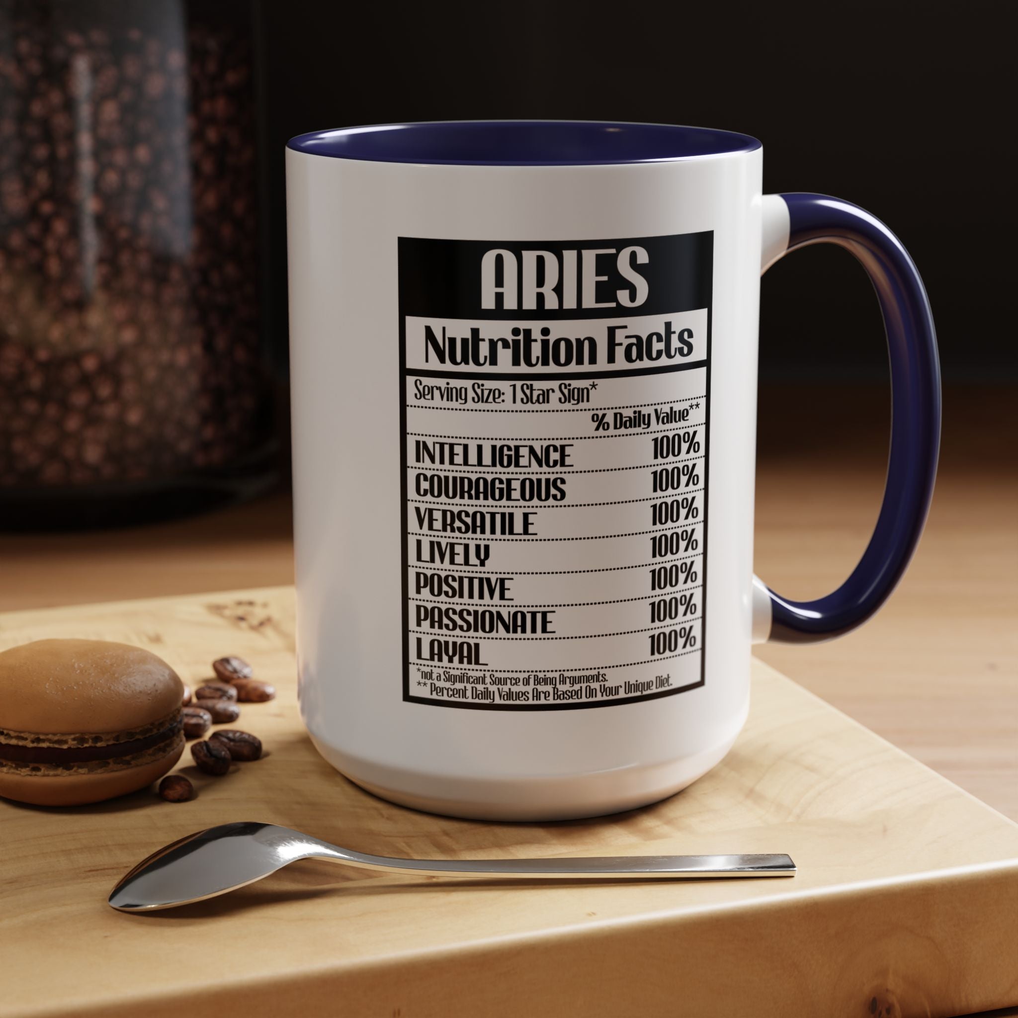 Funny Coffee Mug, Personalized Mug, Aries Nutrition Facts Accent Coffee Cup (11, 15oz), Gift Under 20, White Elephant Gift, Zodiac Cup