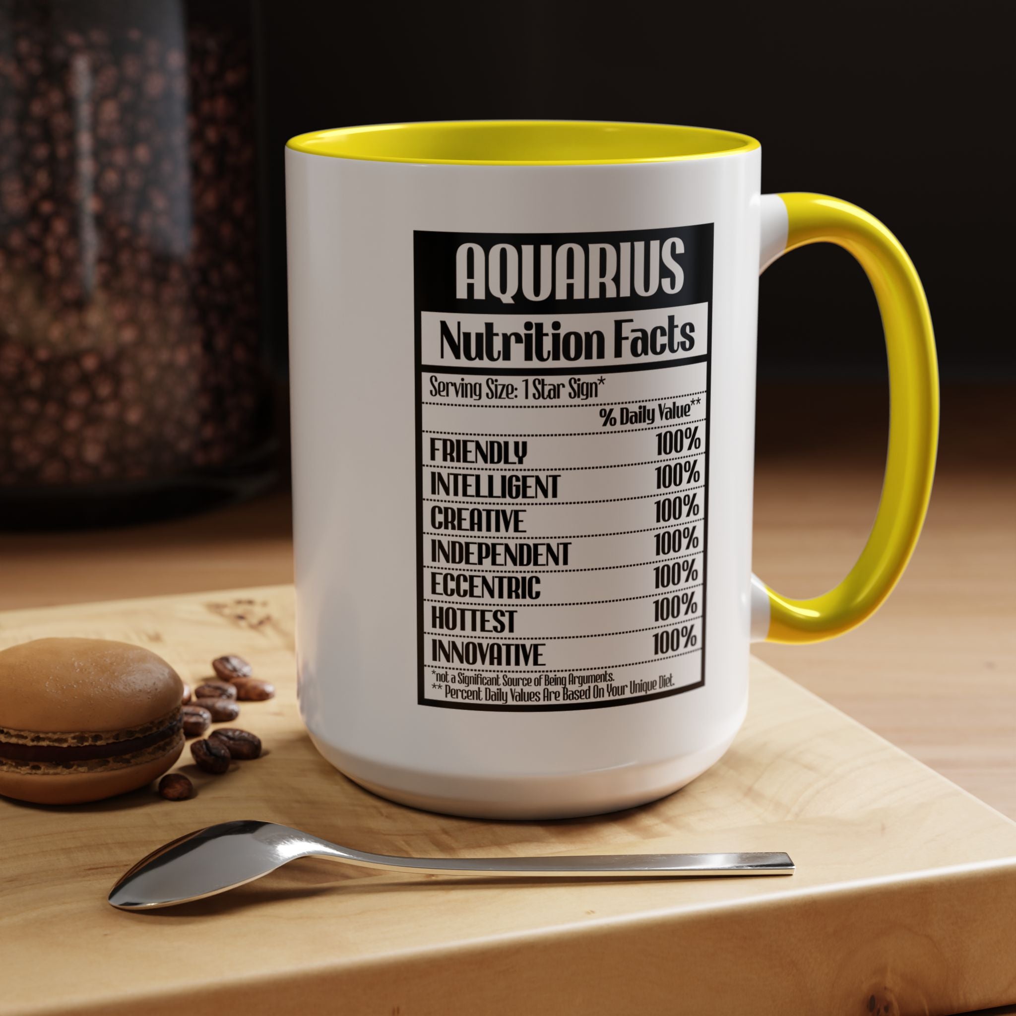 Funny Coffee Mug, Personalized Mug, Aquarius Nutrition Facts Accent Coffee Cup (11, 15oz), Gift Under 20, White Elephant Gift, Zodiac Cup