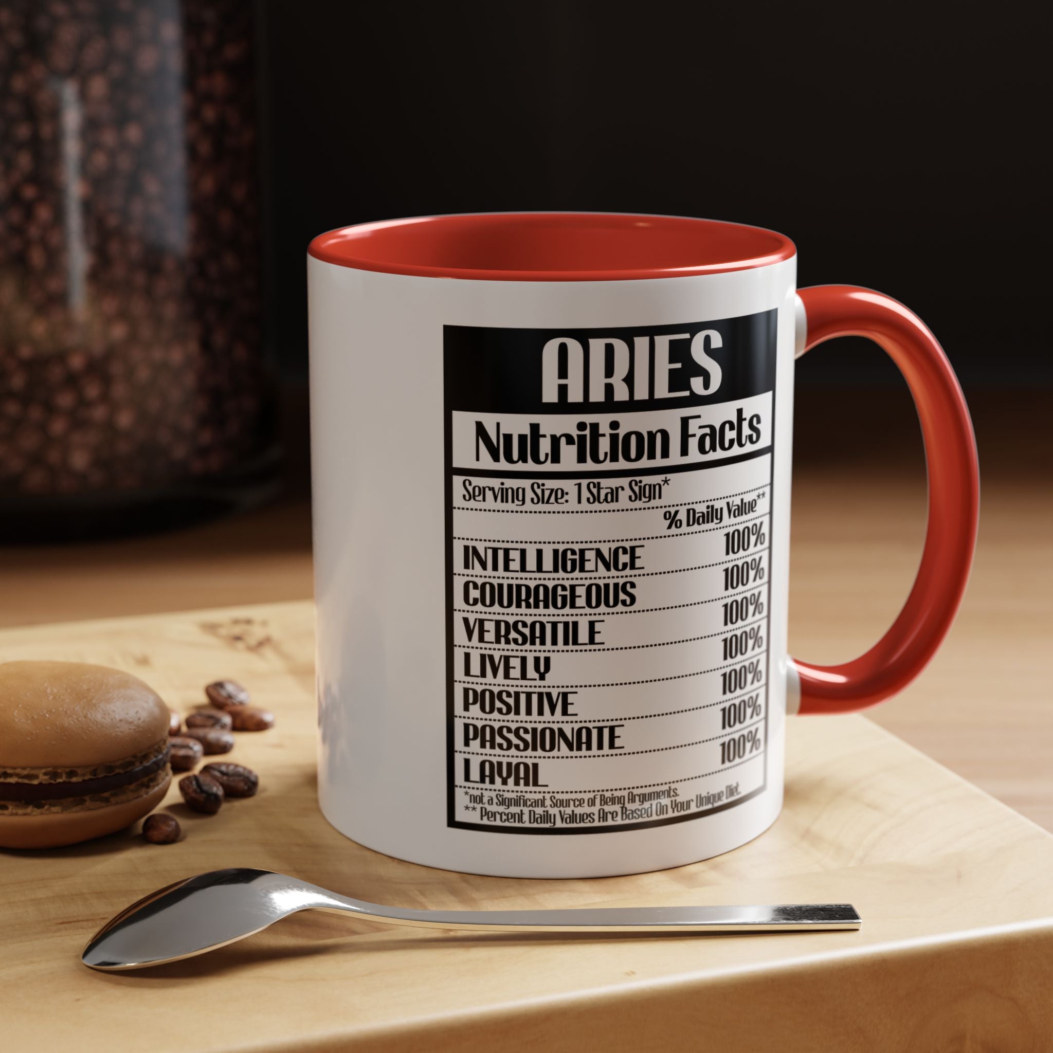 Funny Coffee Mug, Personalized Mug, Aries Nutrition Facts Accent Coffee Cup (11, 15oz), Gift Under 20, White Elephant Gift, Zodiac Cup