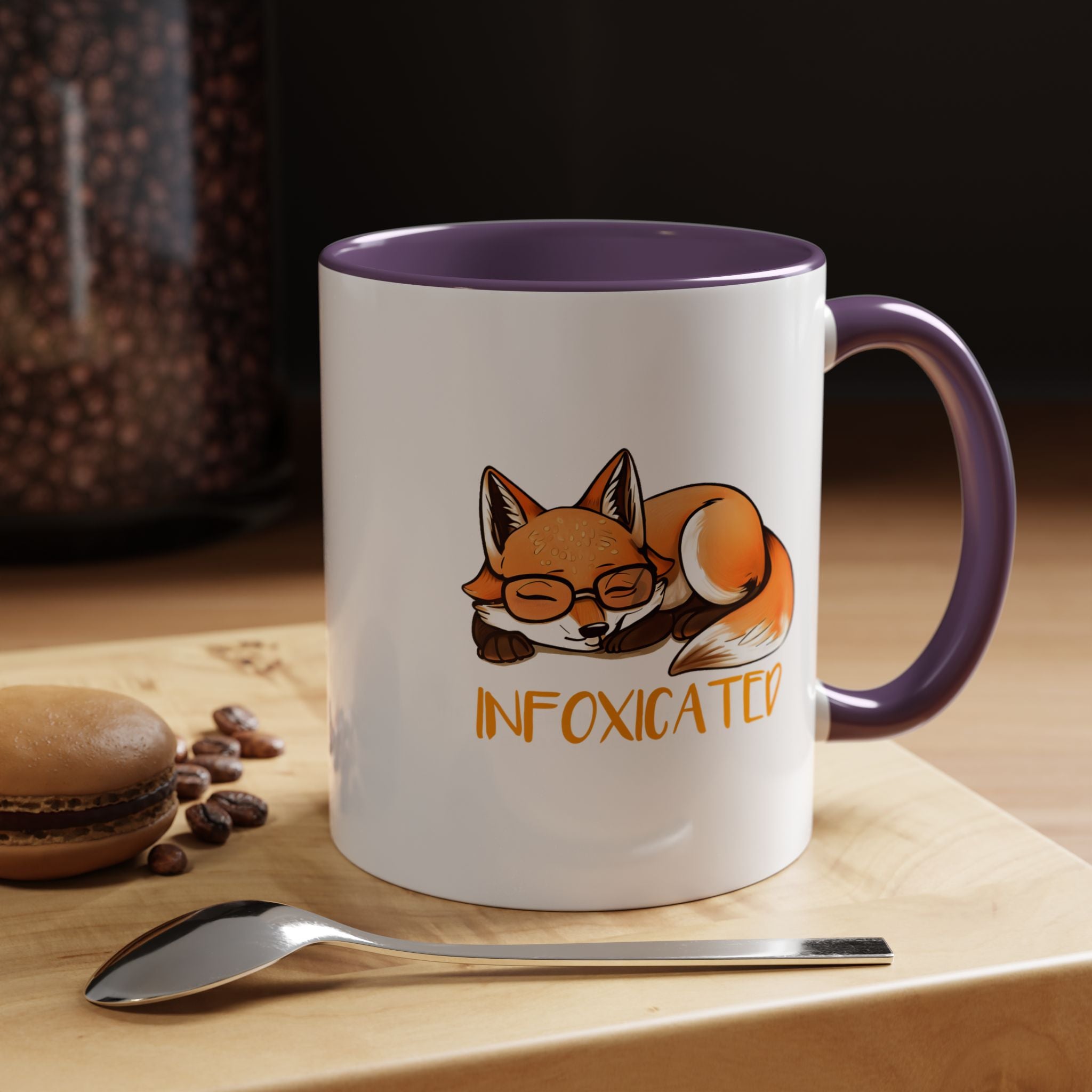 Funny Coffee Mug, Personalized Mug, Cute Fox Infoxicated Accent Cup (11, 15oz), Gift Under 20, White Elephant gift