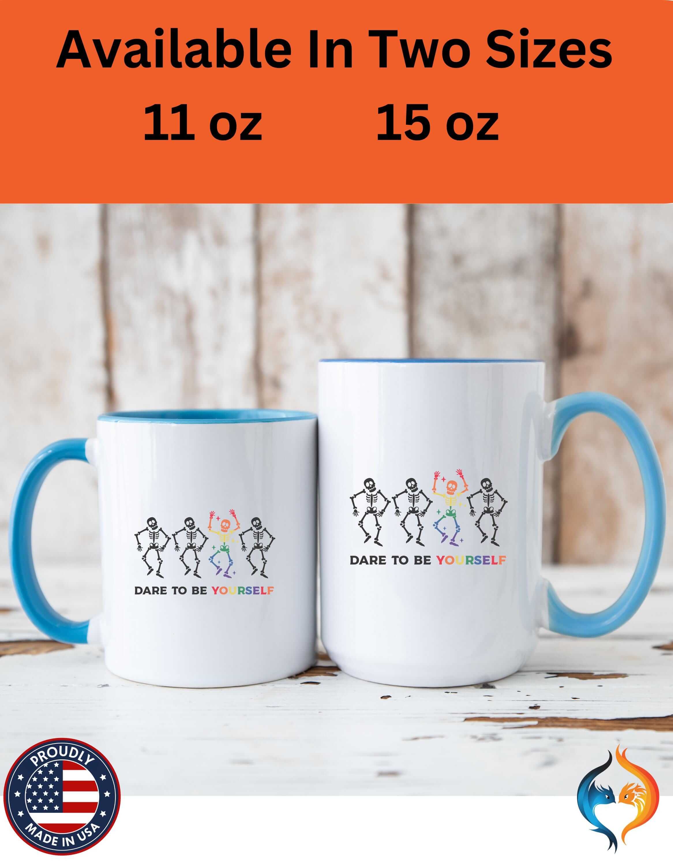 Funny Coffee Mug, Personalized Mug, Dare To Be Yourself, funny skeleton LGBTQ support, Accent Cup (11, 15oz), Gift Under 20, White Elephant