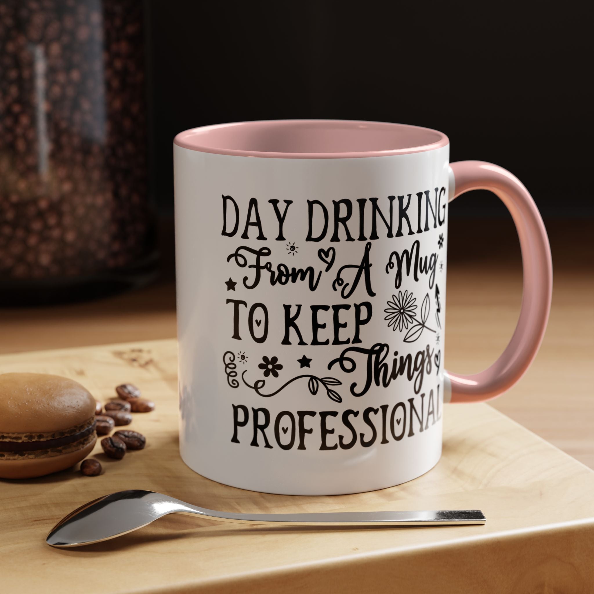 Funny Coffee Mug, Personalized Mug, Day Drinking From A Mug To Keep Things Professional Accent Cup (11, 15oz), Gift Under 20, White Elephant