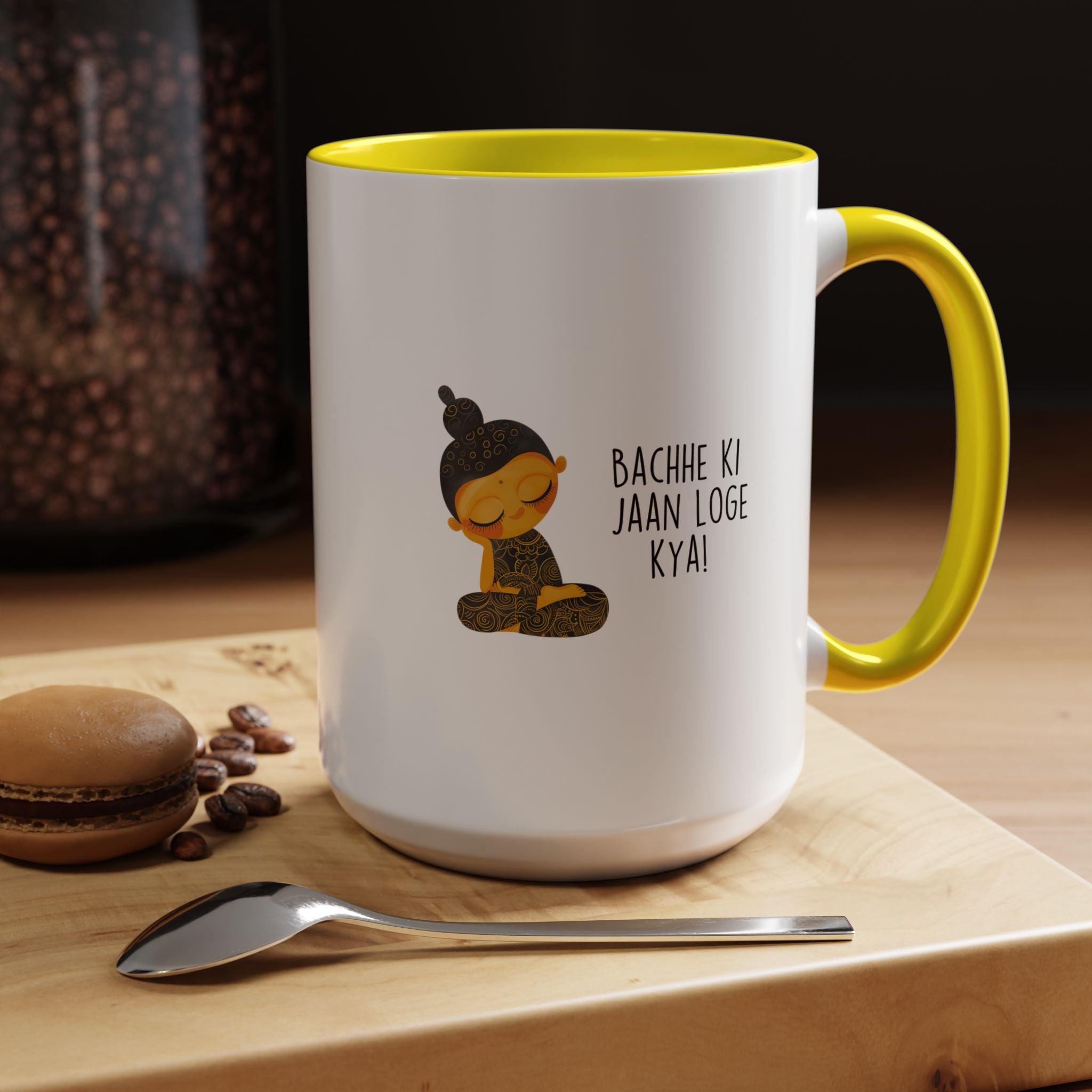 Funny Coffee Mug, Personalized Mug, Desi Roots Mug 'Bachhe Ki Jaan Loge Kya' Accent Cup (11/15oz), Gift Under 20, White Elephant, Chai Cup