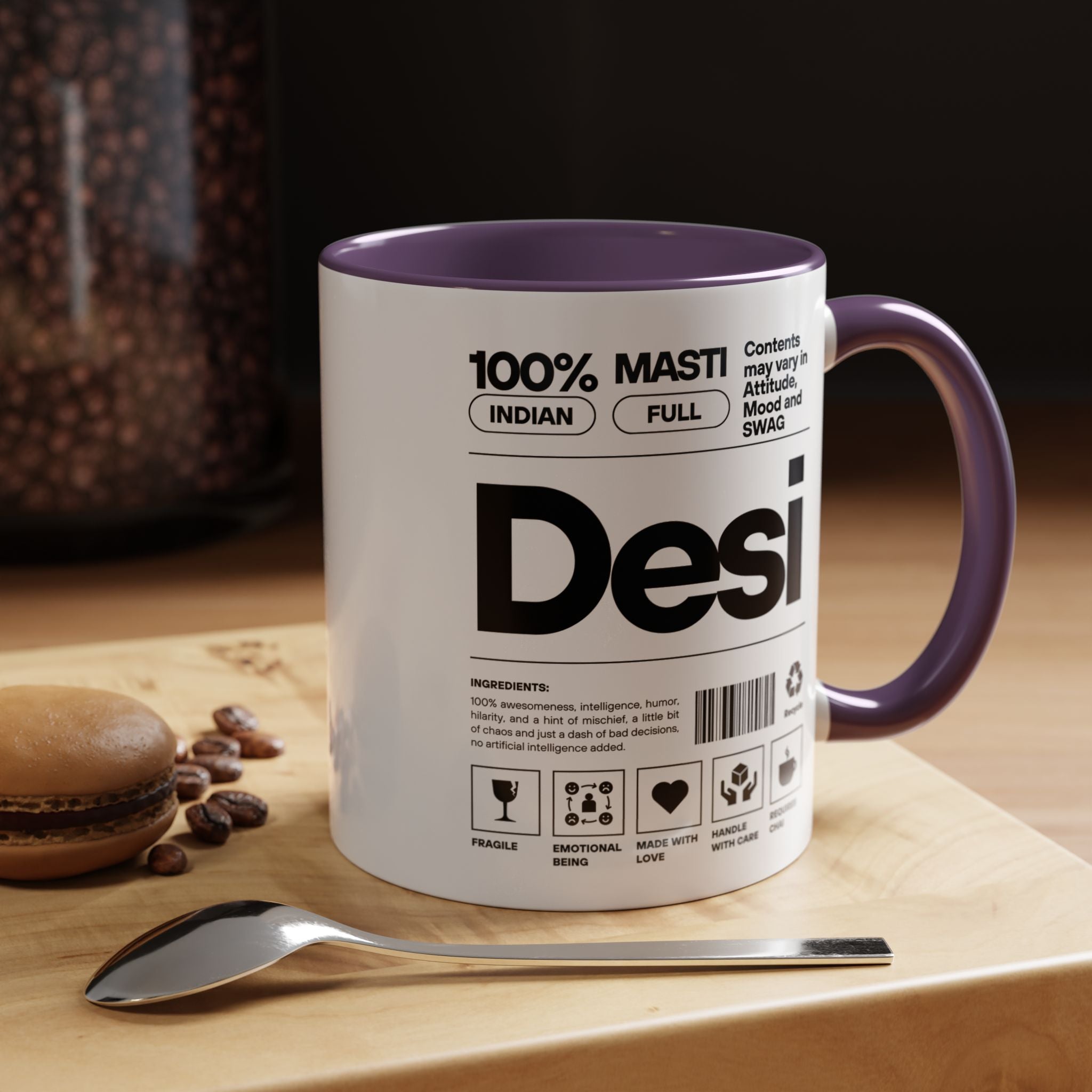 Funny Coffee Mug, Personalized Mug, Desi Roots Indian Accent Chai Cup (11/15oz), Gift Under 20, white elephant, brown humor