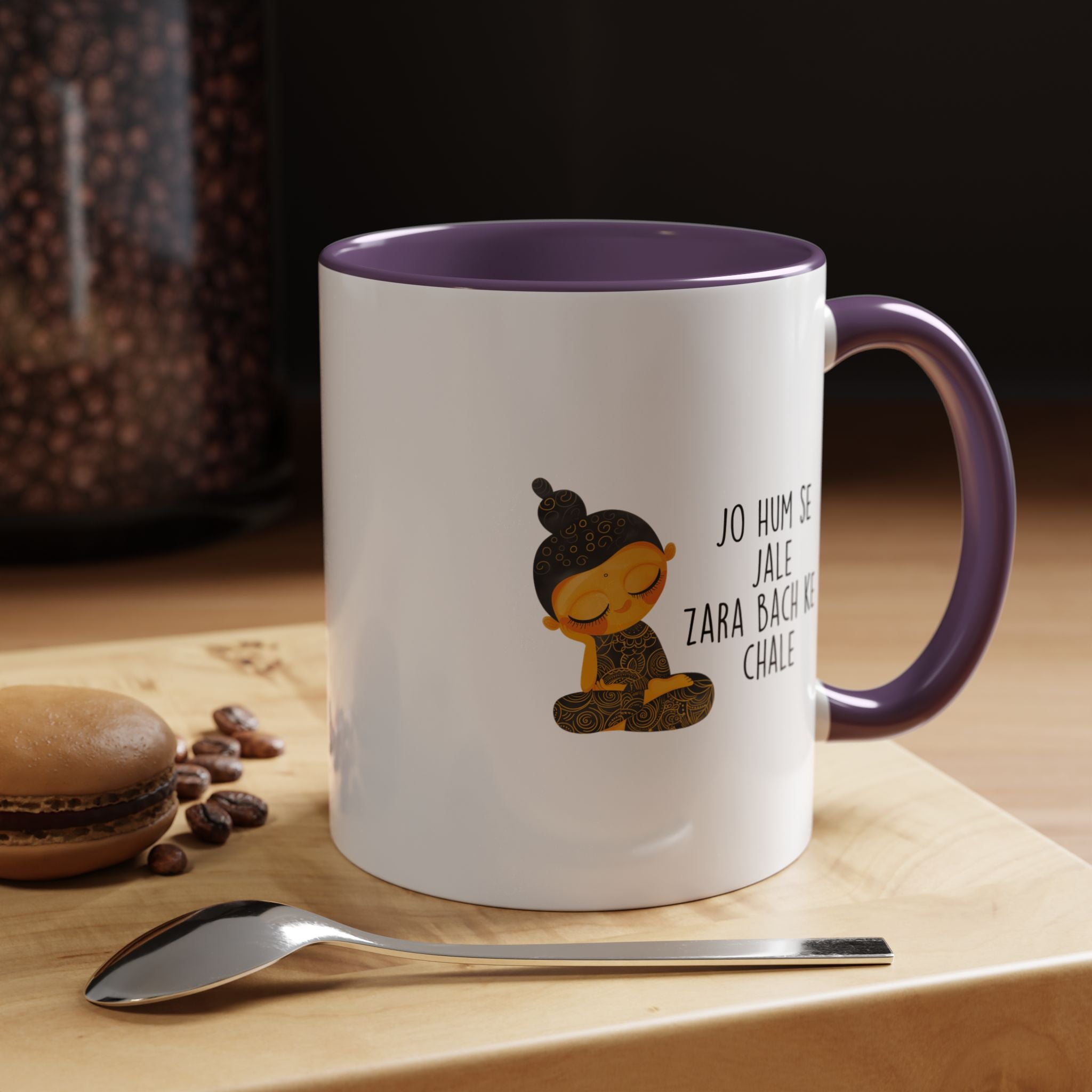 Funny Coffee Mug, Personalized Mug, Desi Roots Mug 'Jo Hum Se Jale Zara Bach Ke Chale' Accent Cup (11/15oz), Gift Under 20, White Elephant
