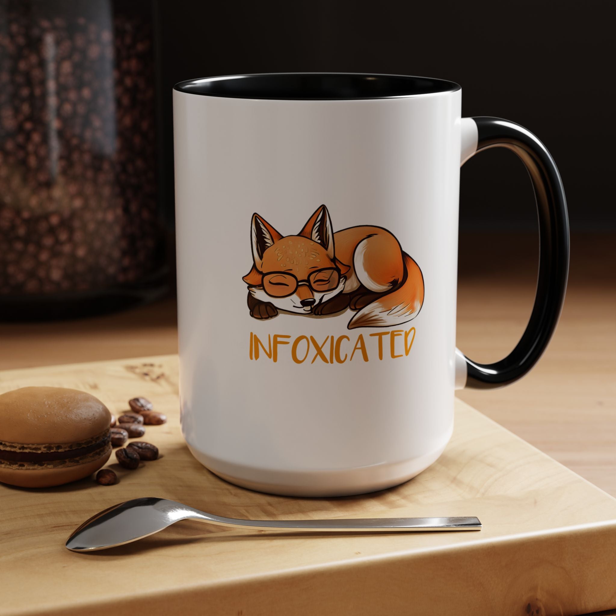 Funny Coffee Mug, Personalized Mug, Cute Fox Infoxicated Accent Cup (11, 15oz), Gift Under 20, White Elephant gift