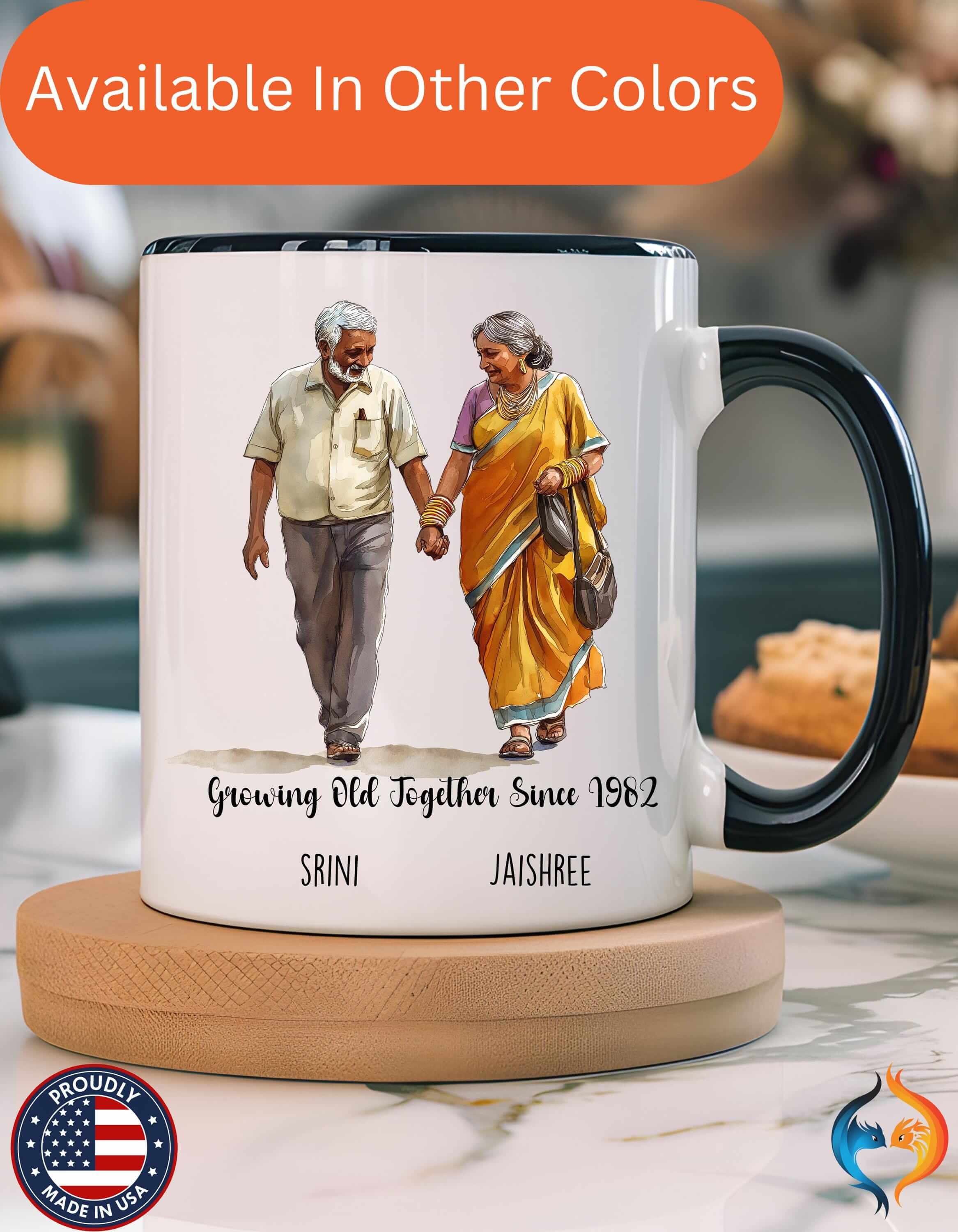 Growing Old Together Since South Indian Couple 15Oz Him Her Persona...