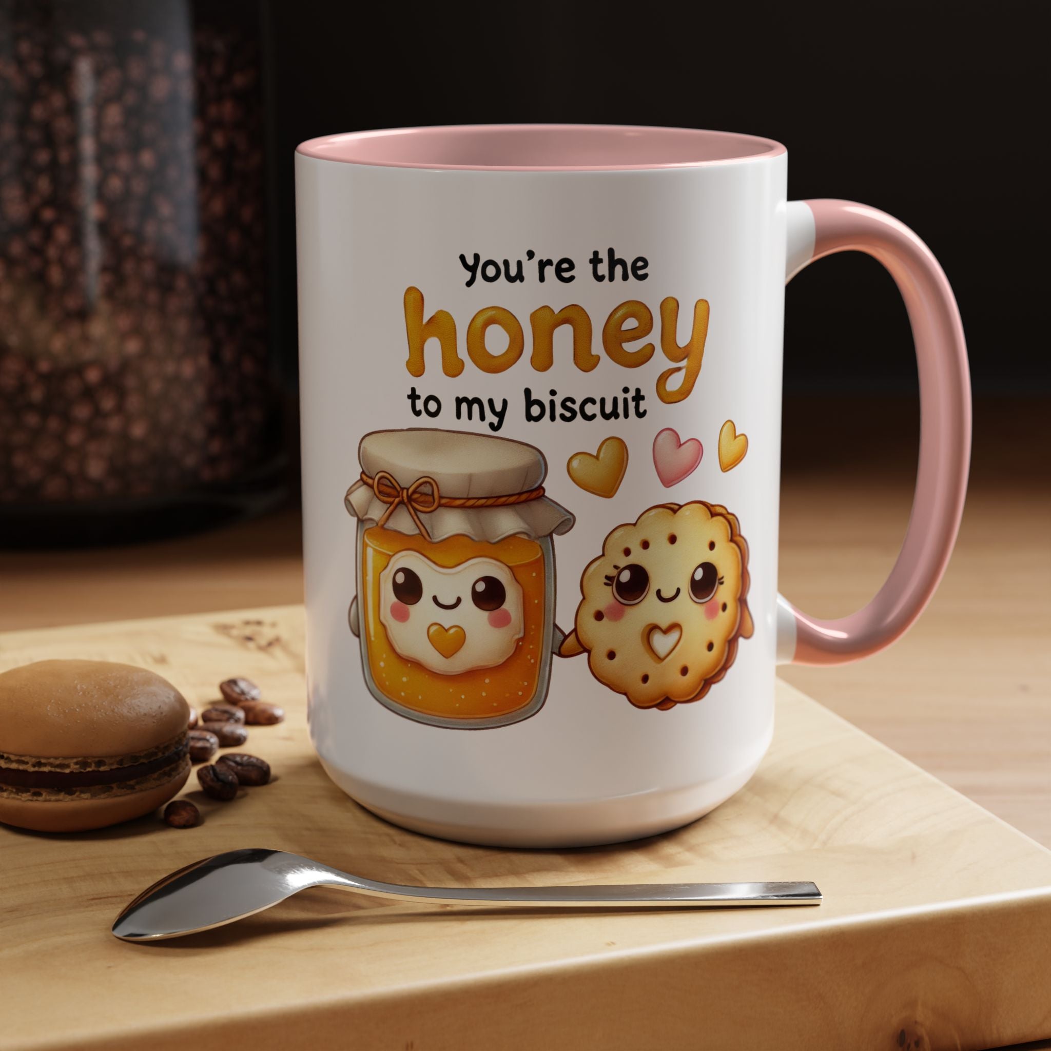 Funny Coffee Mug, Personalized Mug, You Are The Honey To My Biscuit  Accent Cup 11/15oz Anniversary Wedding Valentines Romantic Gift Him her
