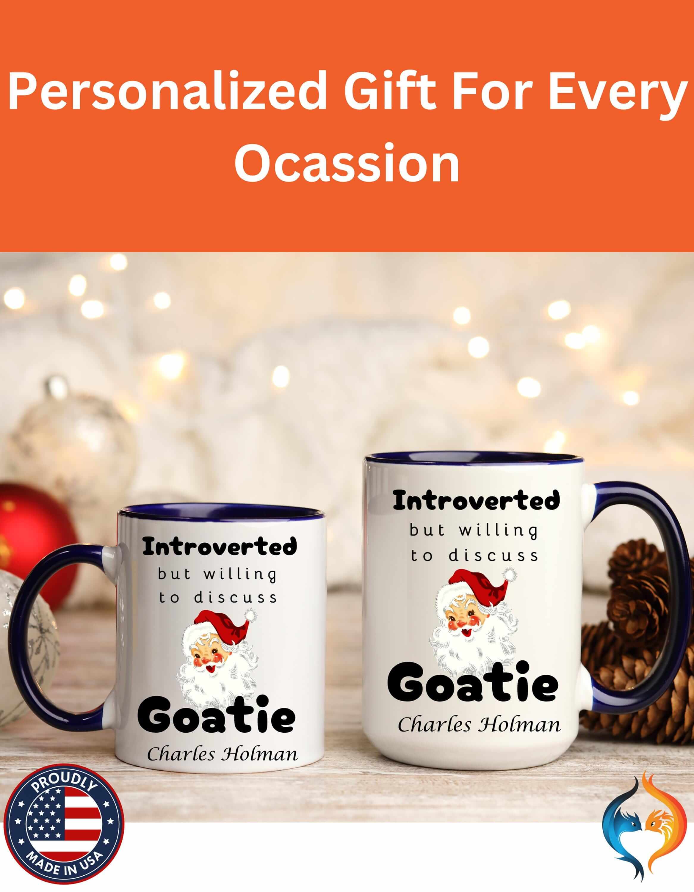 Funny Coffee Mug, Introverted But Willing To Discuss Goatie or Goatee, Santa Claus Beard Personalized Accent Coffee Mug (11 and 15oz)