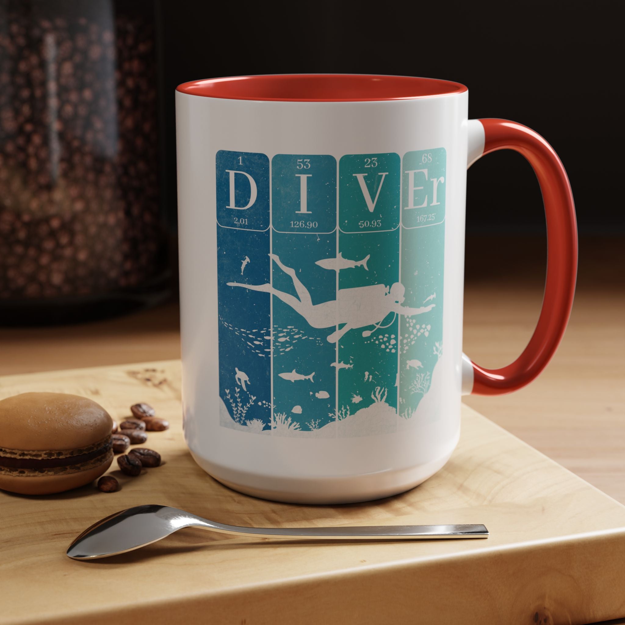Funny Coffee Mug, Personalized Mug, Periodic Table Diver Accent Cup (11, 15oz), Gift Under 20, White Elephant