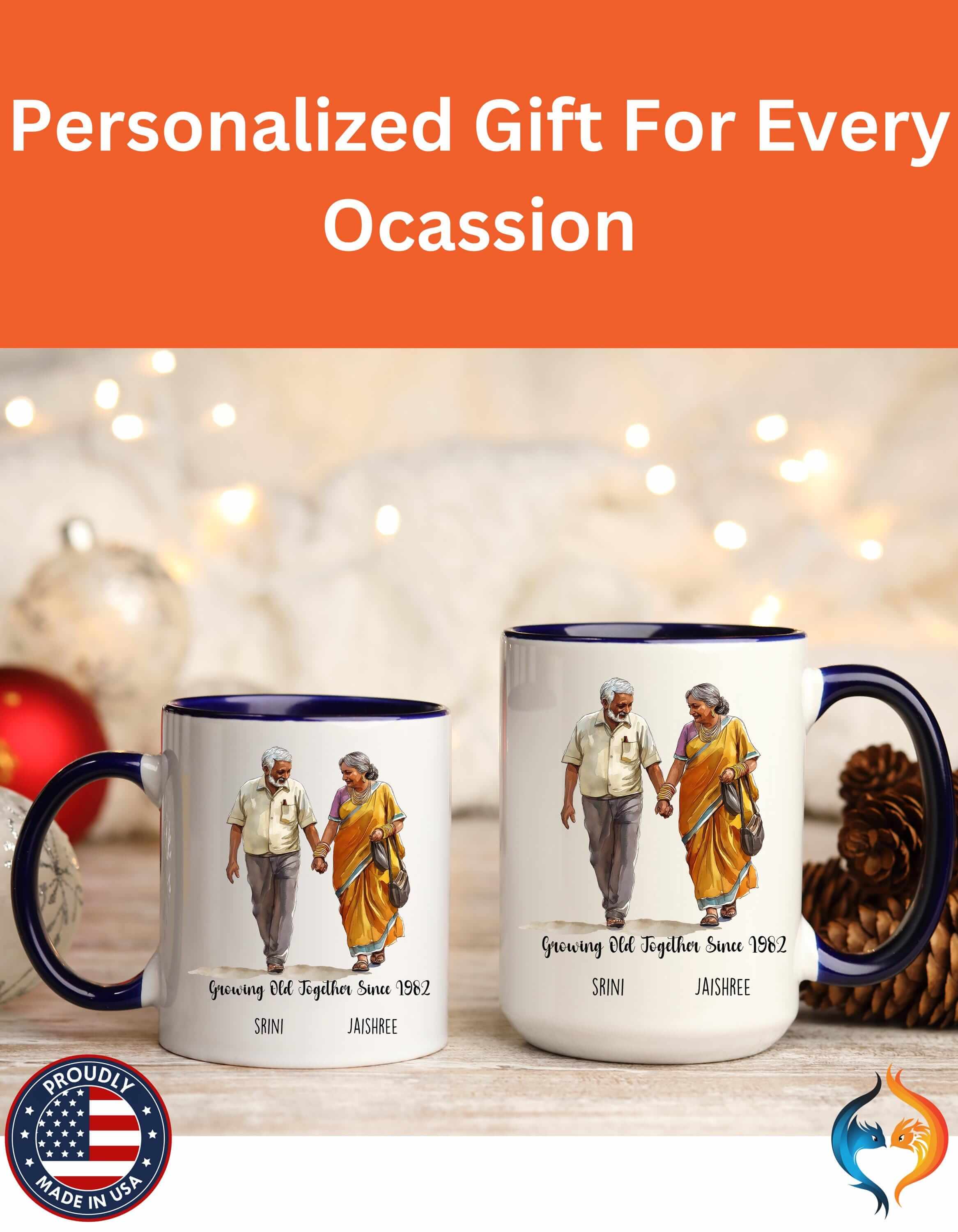 Growing Old Together Since South Indian Couple 15Oz Him Her Persona...