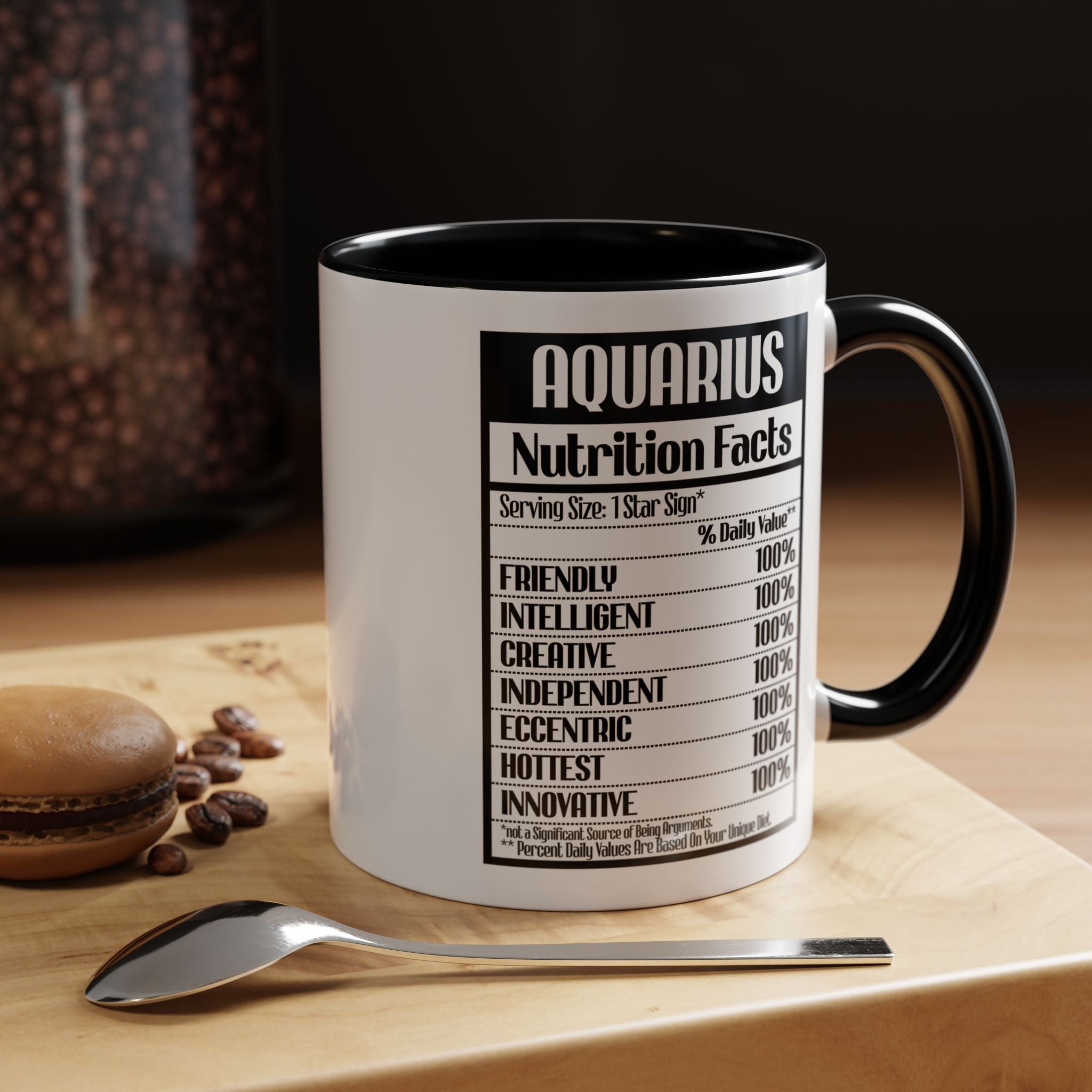 Funny Coffee Mug, Personalized Mug, Aquarius Nutrition Facts Accent Coffee Cup (11, 15oz), Gift Under 20, White Elephant Gift, Zodiac Cup