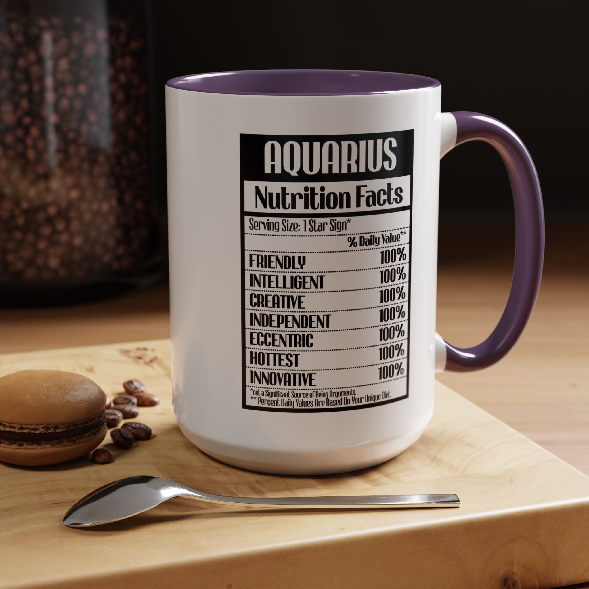 Funny Coffee Mug, Personalized Mug, Aquarius Nutrition Facts Accent Coffee Cup (11, 15oz), Gift Under 20, White Elephant Gift, Zodiac Cup