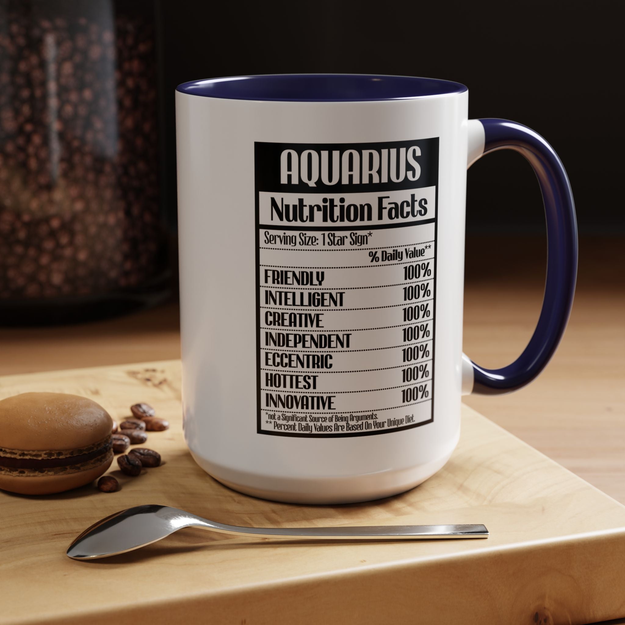 Funny Coffee Mug, Personalized Mug, Aquarius Nutrition Facts Accent Coffee Cup (11, 15oz), Gift Under 20, White Elephant Gift, Zodiac Cup