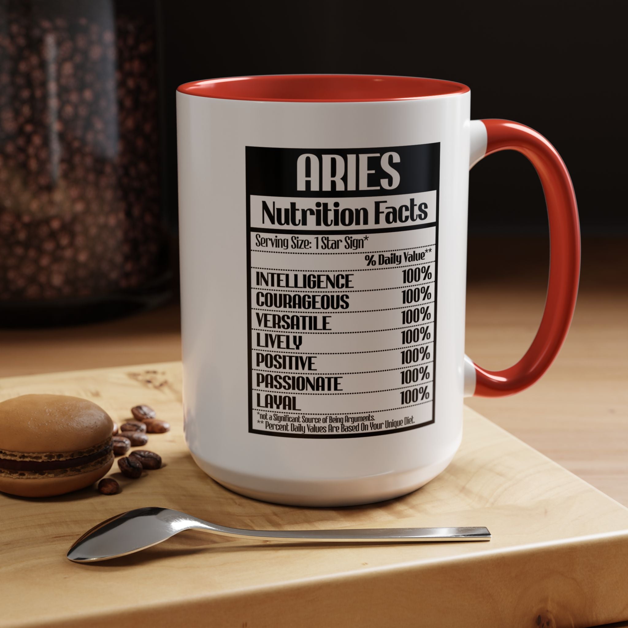Funny Coffee Mug, Personalized Mug, Aries Nutrition Facts Accent Coffee Cup (11, 15oz), Gift Under 20, White Elephant Gift, Zodiac Cup
