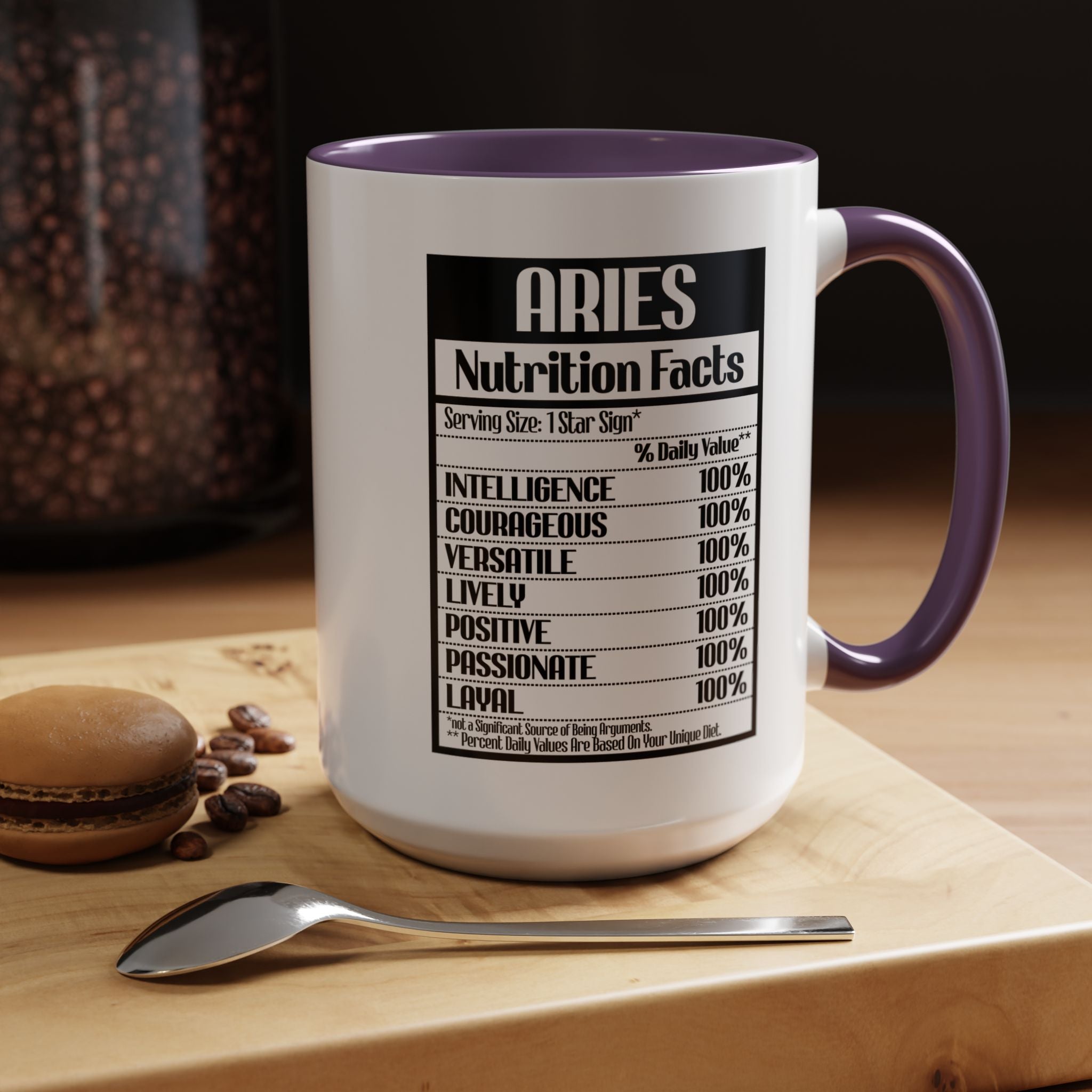 Funny Coffee Mug, Personalized Mug, Aries Nutrition Facts Accent Coffee Cup (11, 15oz), Gift Under 20, White Elephant Gift, Zodiac Cup