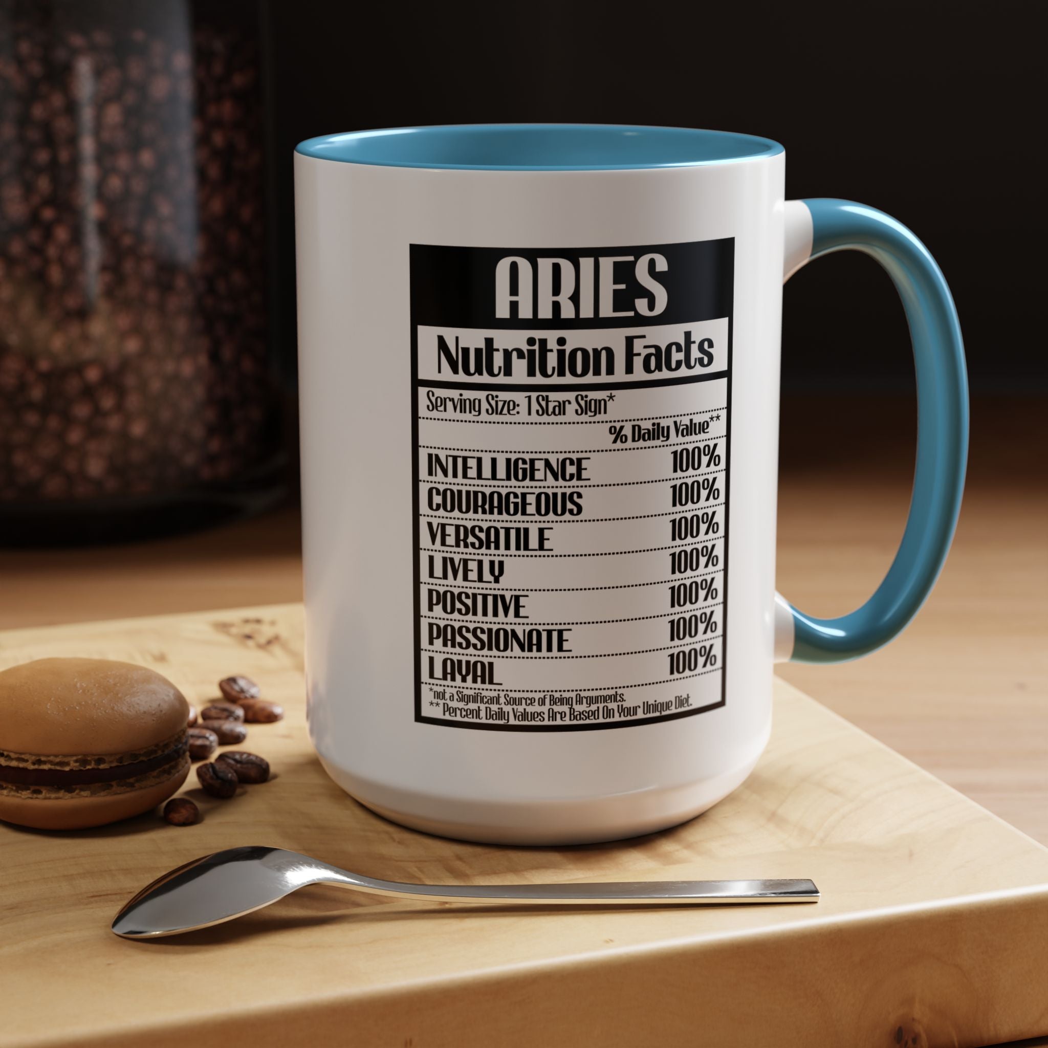Funny Coffee Mug, Personalized Mug, Aries Nutrition Facts Accent Coffee Cup (11, 15oz), Gift Under 20, White Elephant Gift, Zodiac Cup