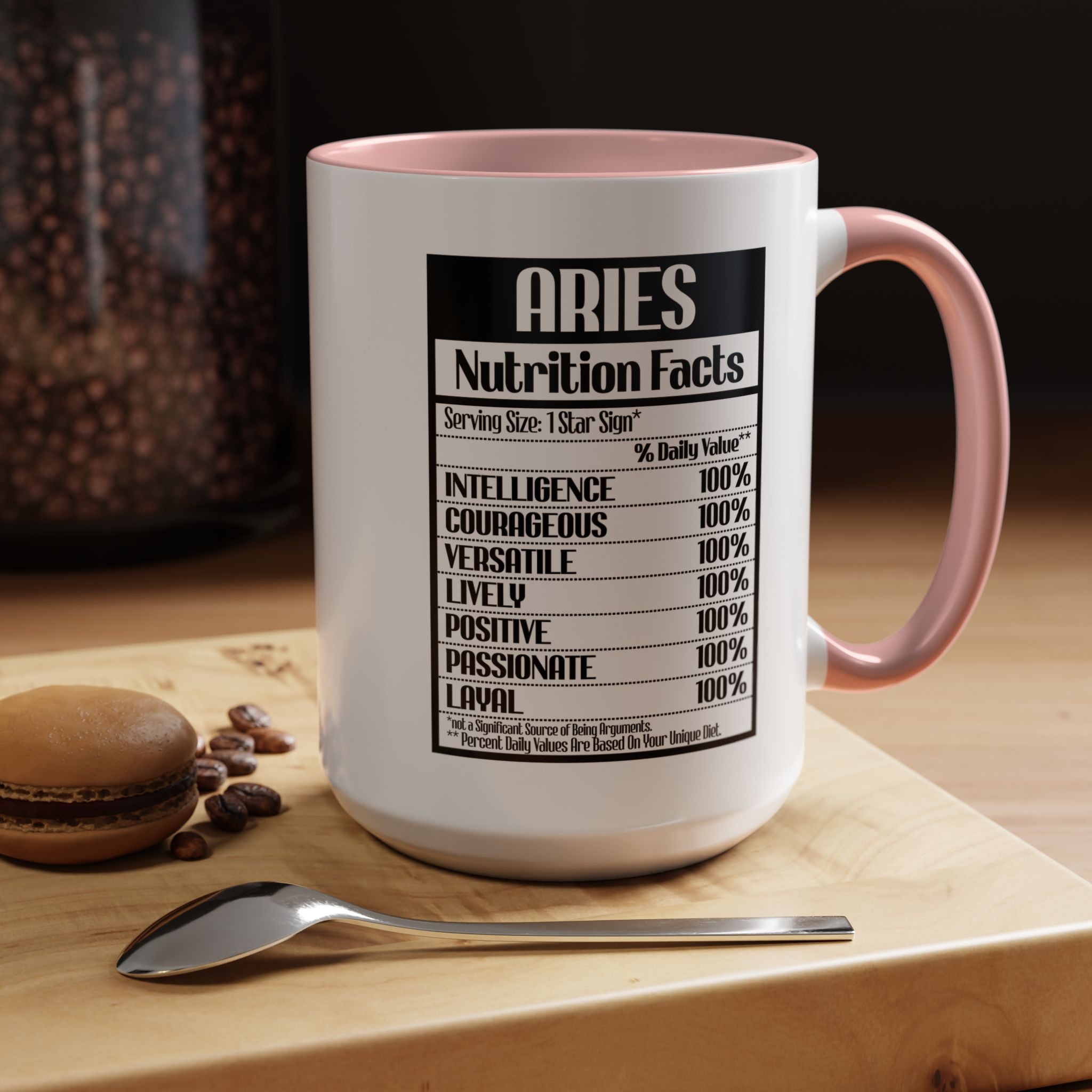 Funny Coffee Mug, Personalized Mug, Aries Nutrition Facts Accent Coffee Cup (11, 15oz), Gift Under 20, White Elephant Gift, Zodiac Cup