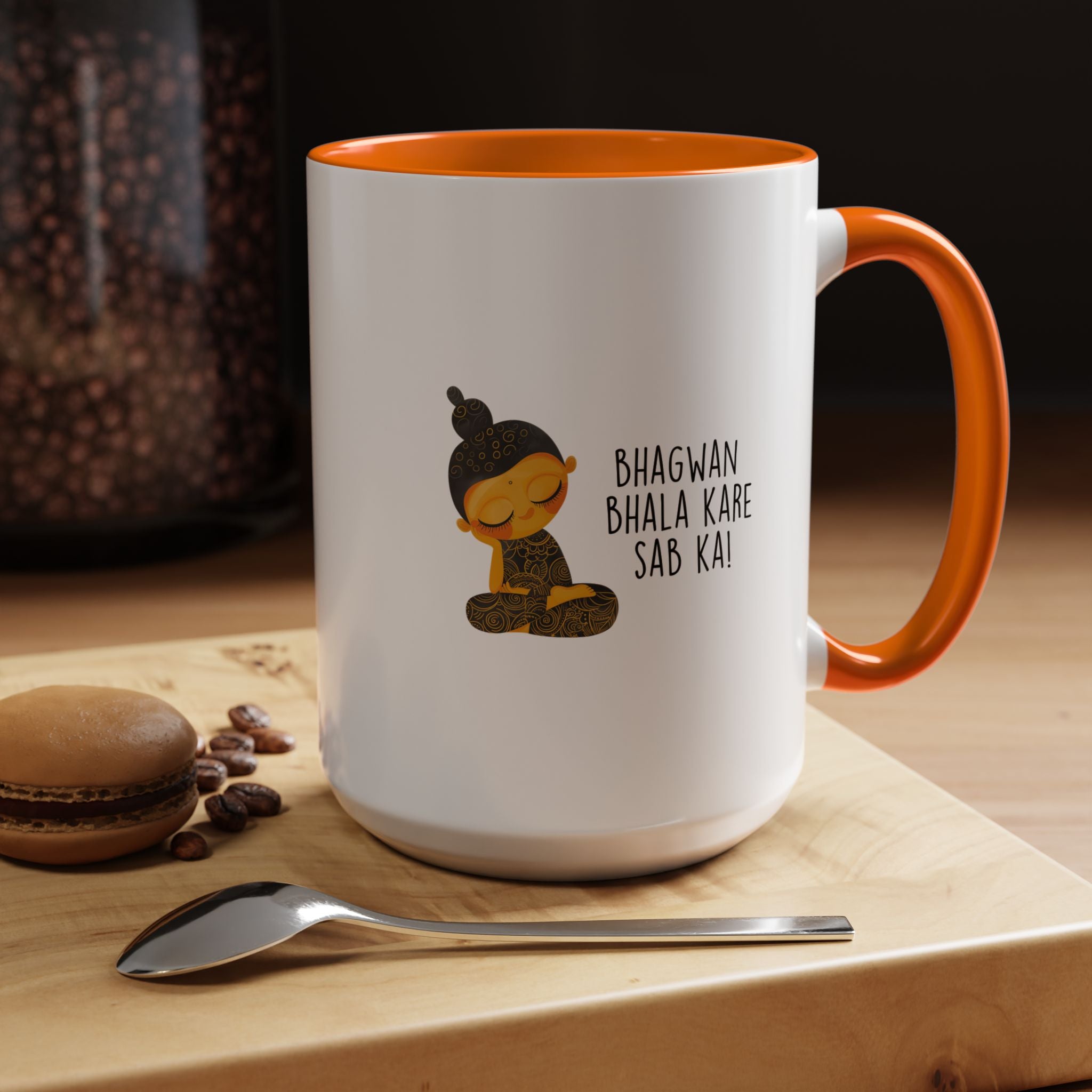 Funny Coffee Mug, Personalized Mug, Desi Roots Mug Bhagwan Bhala Kare Sab Ka Accent Cup (11/15oz), Indian Gift Under 20, White Elephant