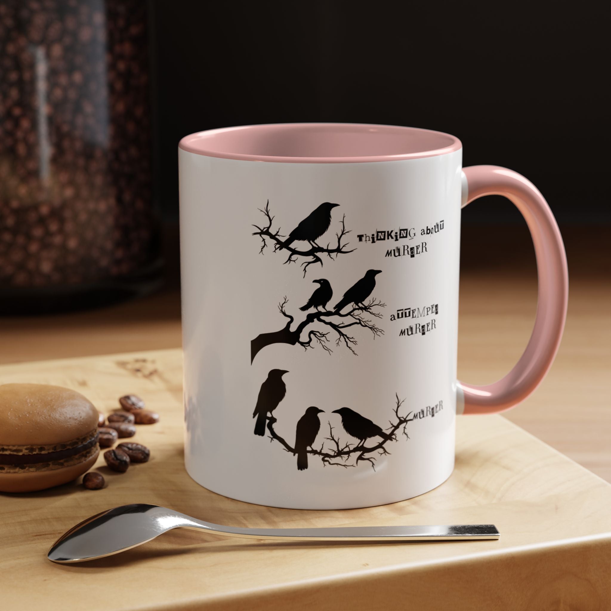 Funny Coffee Mug, Personalized Mug, Crow Murder Meme Funny Accent Cup (11, 15oz), Gift Under 20