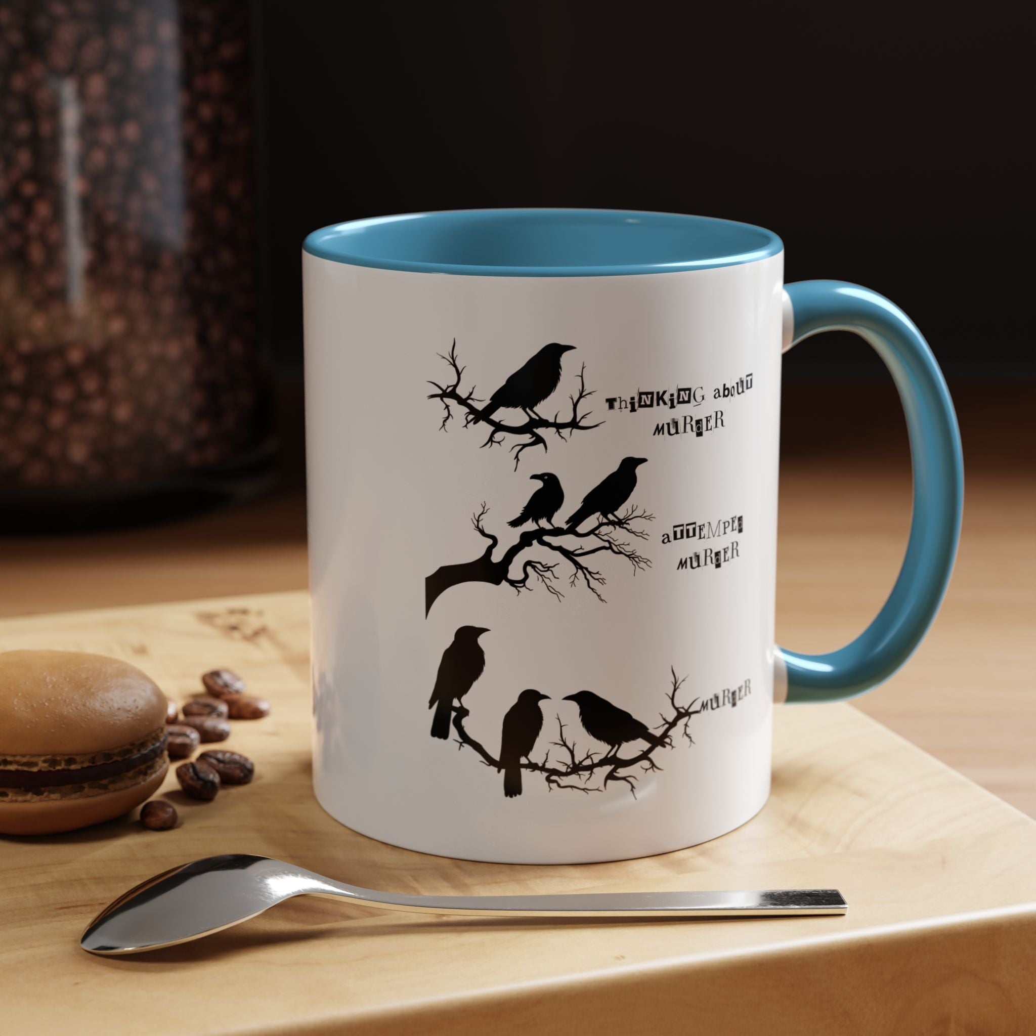 Funny Coffee Mug, Personalized Mug, Crow Murder Meme Funny Accent Cup (11, 15oz), Gift Under 20