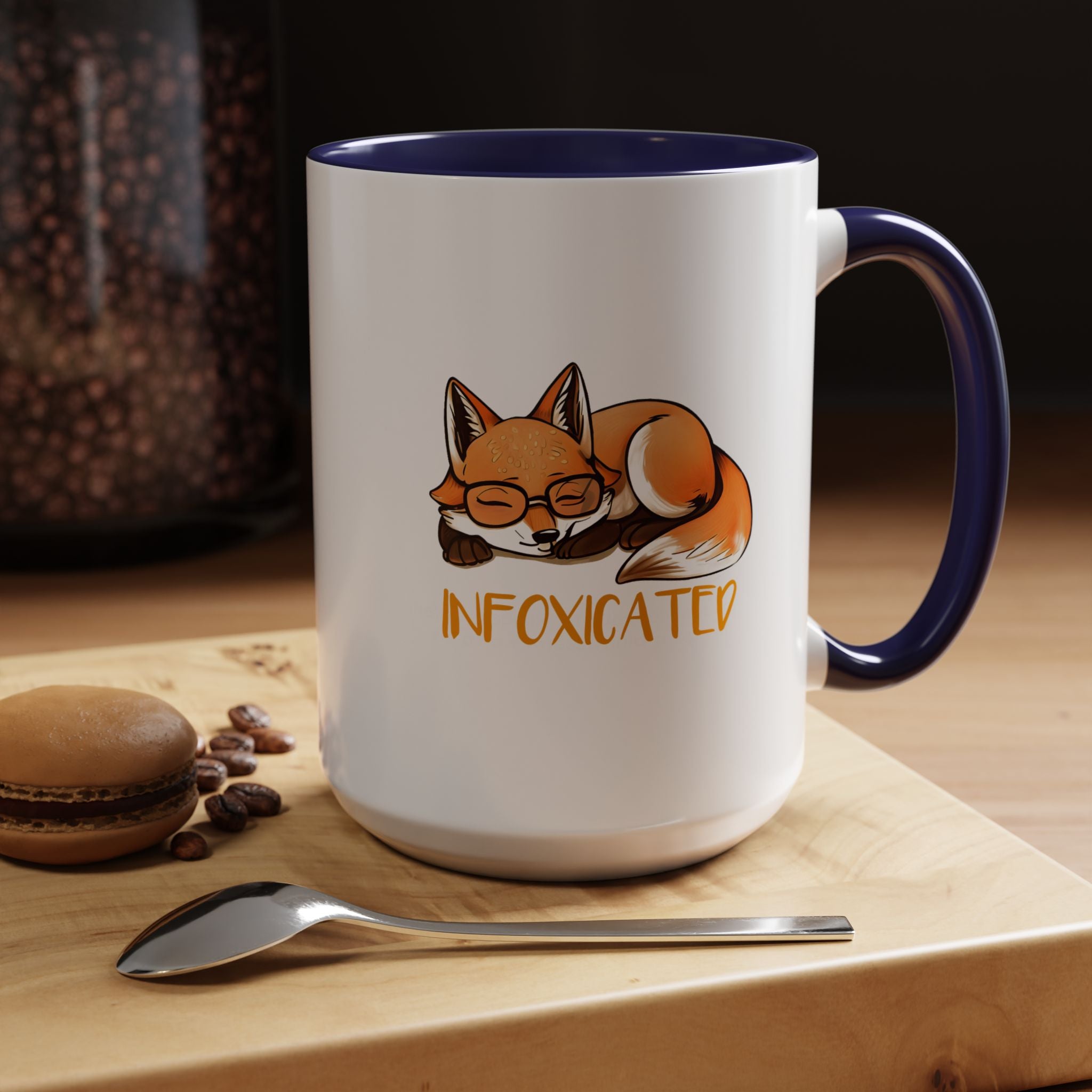 Funny Coffee Mug, Personalized Mug, Cute Fox Infoxicated Accent Cup (11, 15oz), Gift Under 20, White Elephant gift