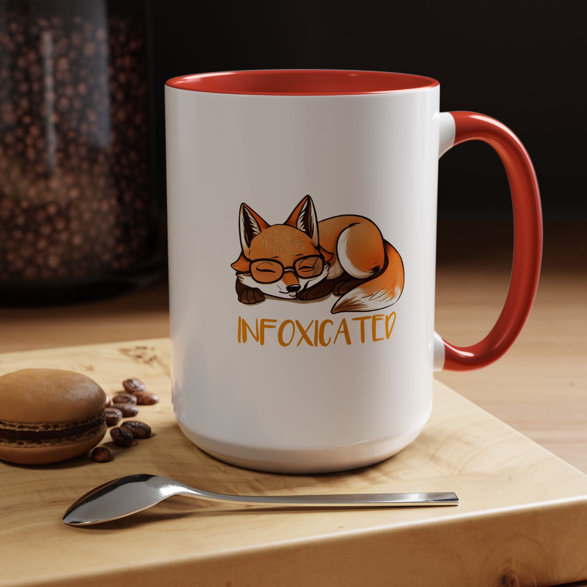 Funny Coffee Mug, Personalized Mug, Cute Fox Infoxicated Accent Cup (11, 15oz), Gift Under 20, White Elephant gift