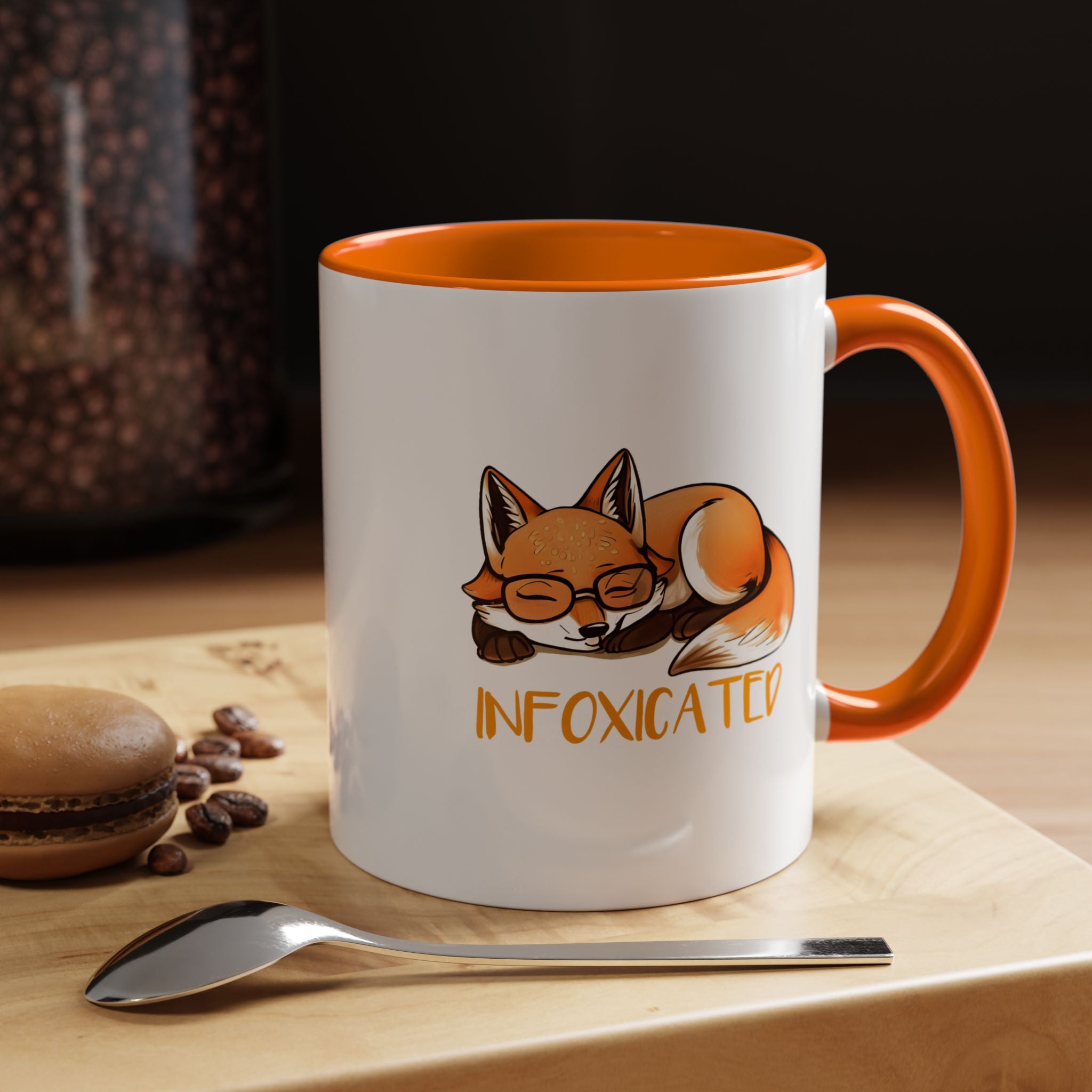 Funny Coffee Mug, Personalized Mug, Cute Fox Infoxicated Accent Cup (11, 15oz), Gift Under 20, White Elephant gift