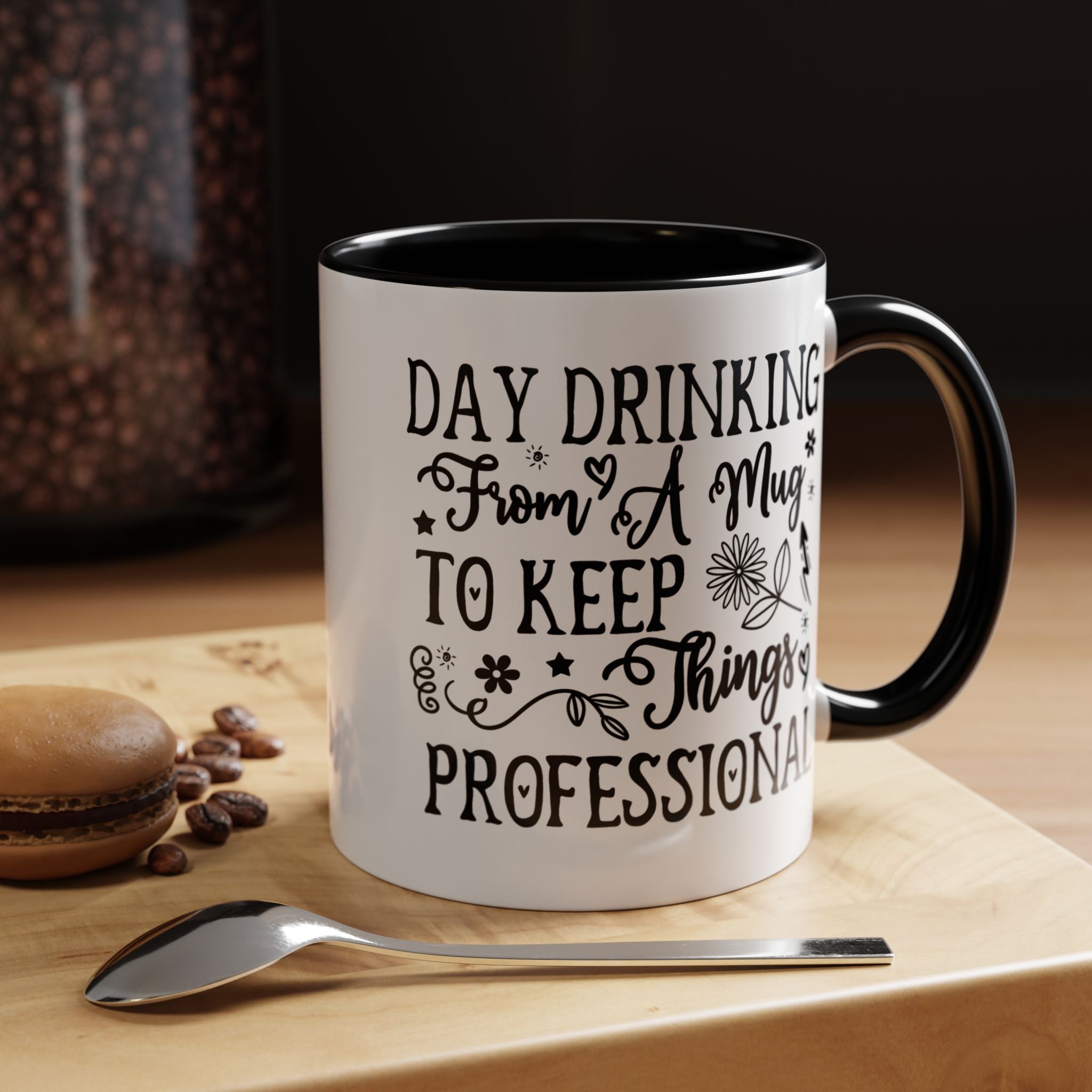 Funny Coffee Mug, Personalized Mug, Day Drinking From A Mug To Keep Things Professional Accent Cup (11, 15oz), Gift Under 20, White Elephant