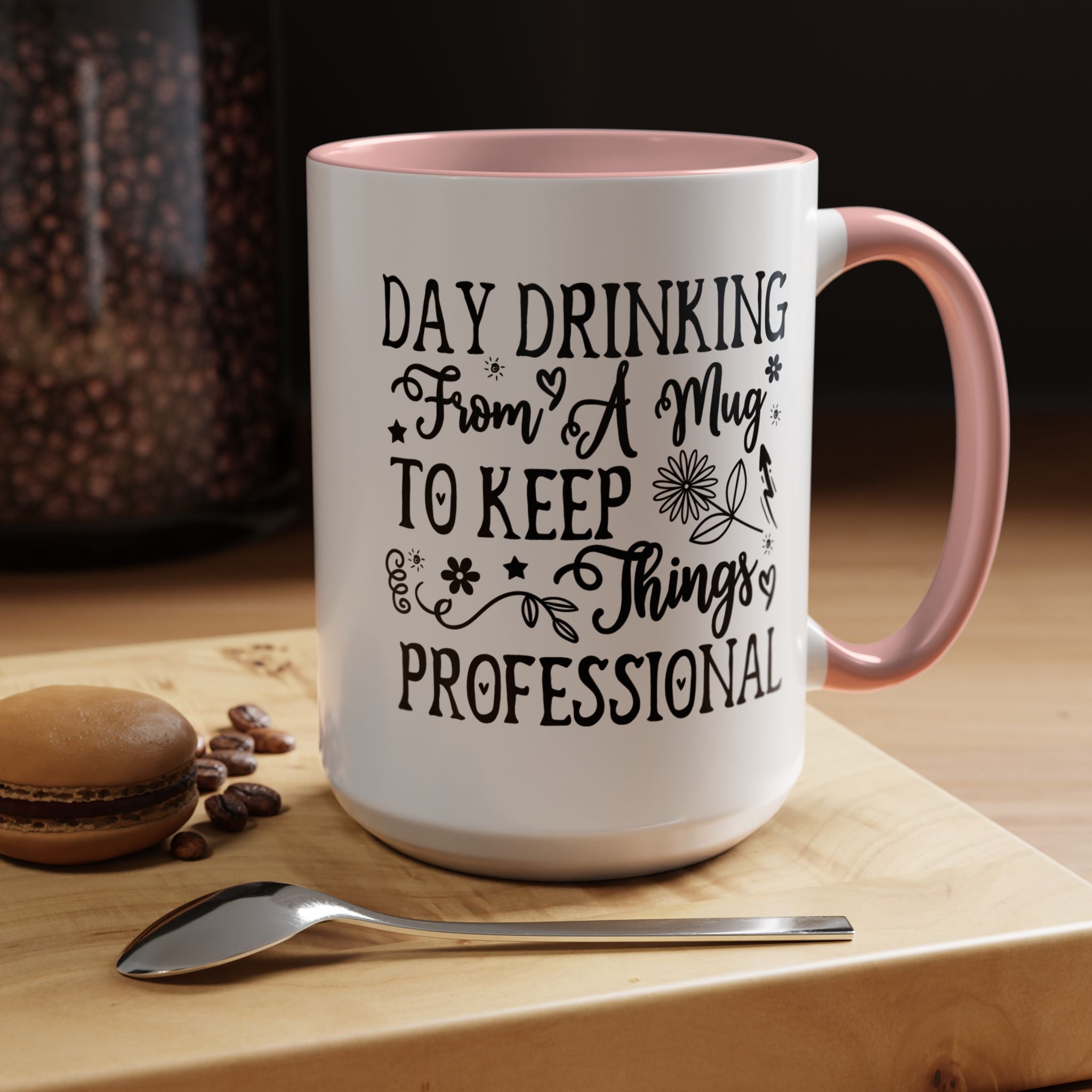 Funny Coffee Mug, Personalized Mug, Day Drinking From A Mug To Keep Things Professional Accent Cup (11, 15oz), Gift Under 20, White Elephant