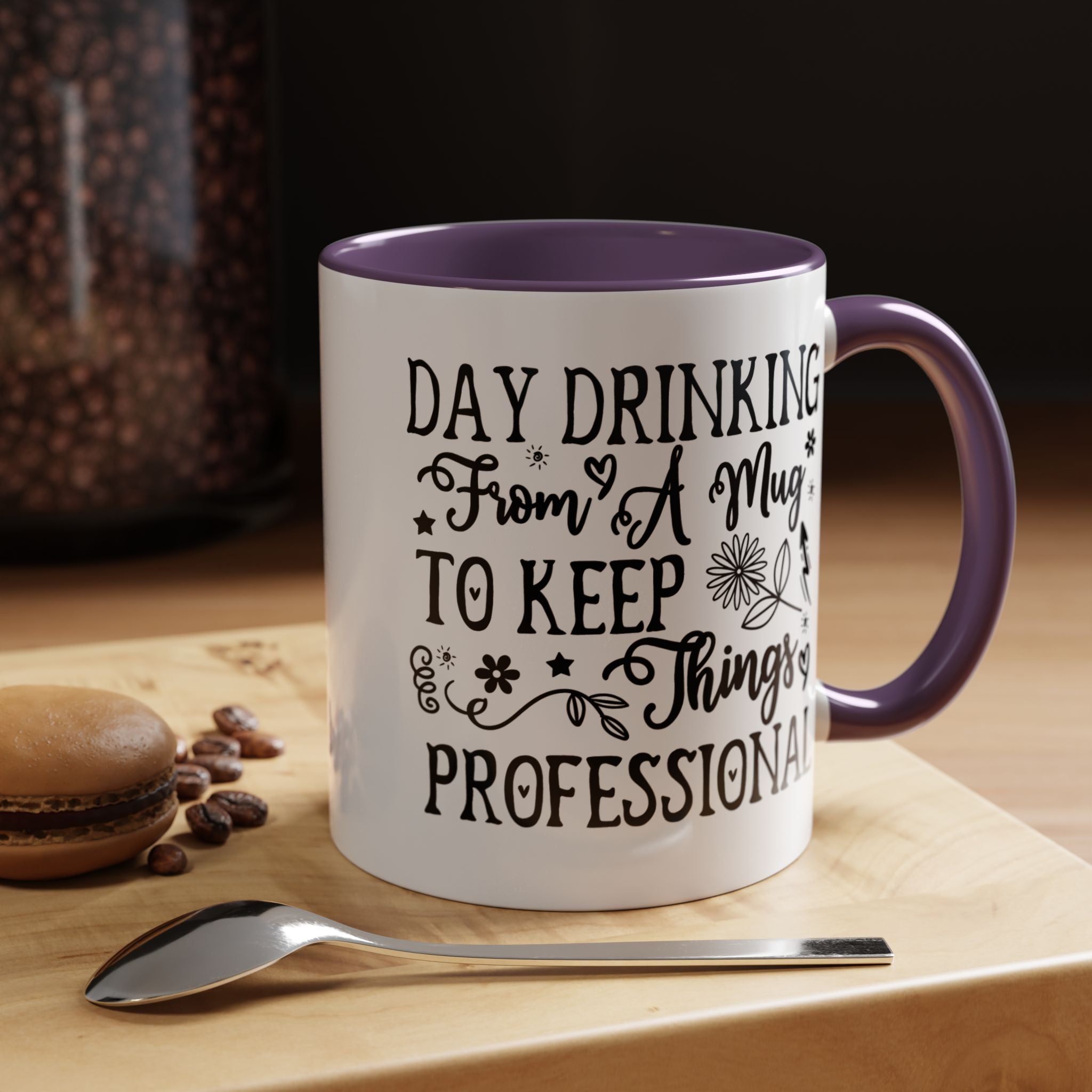 Funny Coffee Mug, Personalized Mug, Day Drinking From A Mug To Keep Things Professional Accent Cup (11, 15oz), Gift Under 20, White Elephant