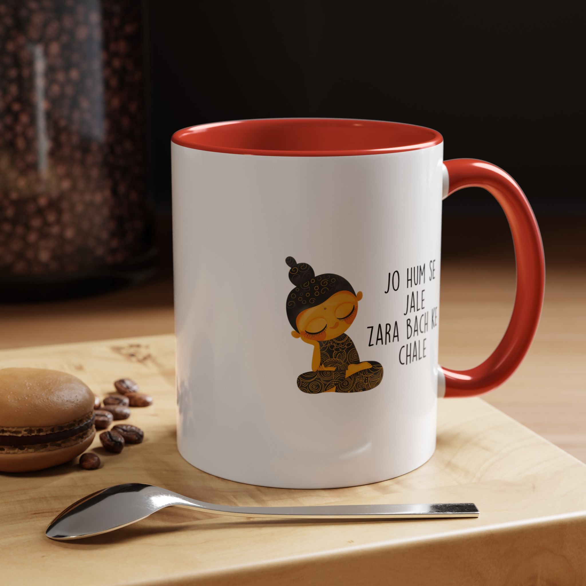 Funny Coffee Mug, Personalized Mug, Desi Roots Mug 'Jo Hum Se Jale Zara Bach Ke Chale' Accent Cup (11/15oz), Gift Under 20, White Elephant
