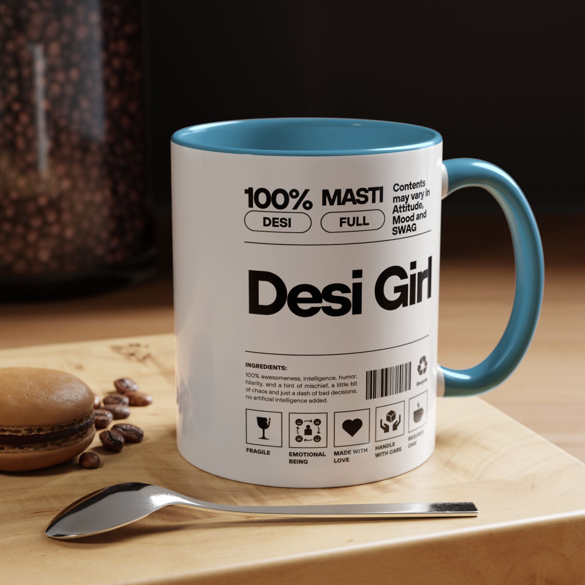 Funny Coffee Mug, Personalized Mug, Desi Girl Desi Roots Indian Accent Chai Cup (11/15oz), Gift Under 20, white elephant, brown humor