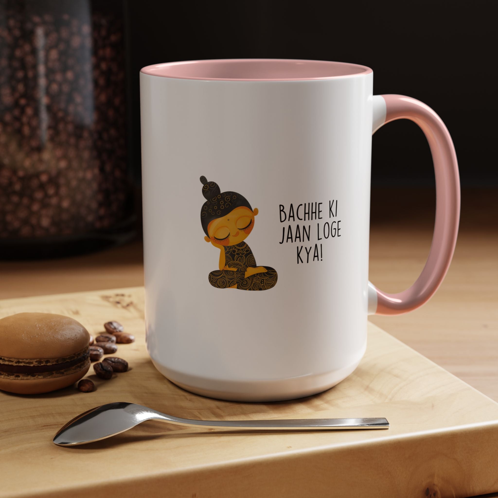 Funny Coffee Mug, Personalized Mug, Desi Roots Mug 'Bachhe Ki Jaan Loge Kya' Accent Cup (11/15oz), Gift Under 20, White Elephant, Chai Cup