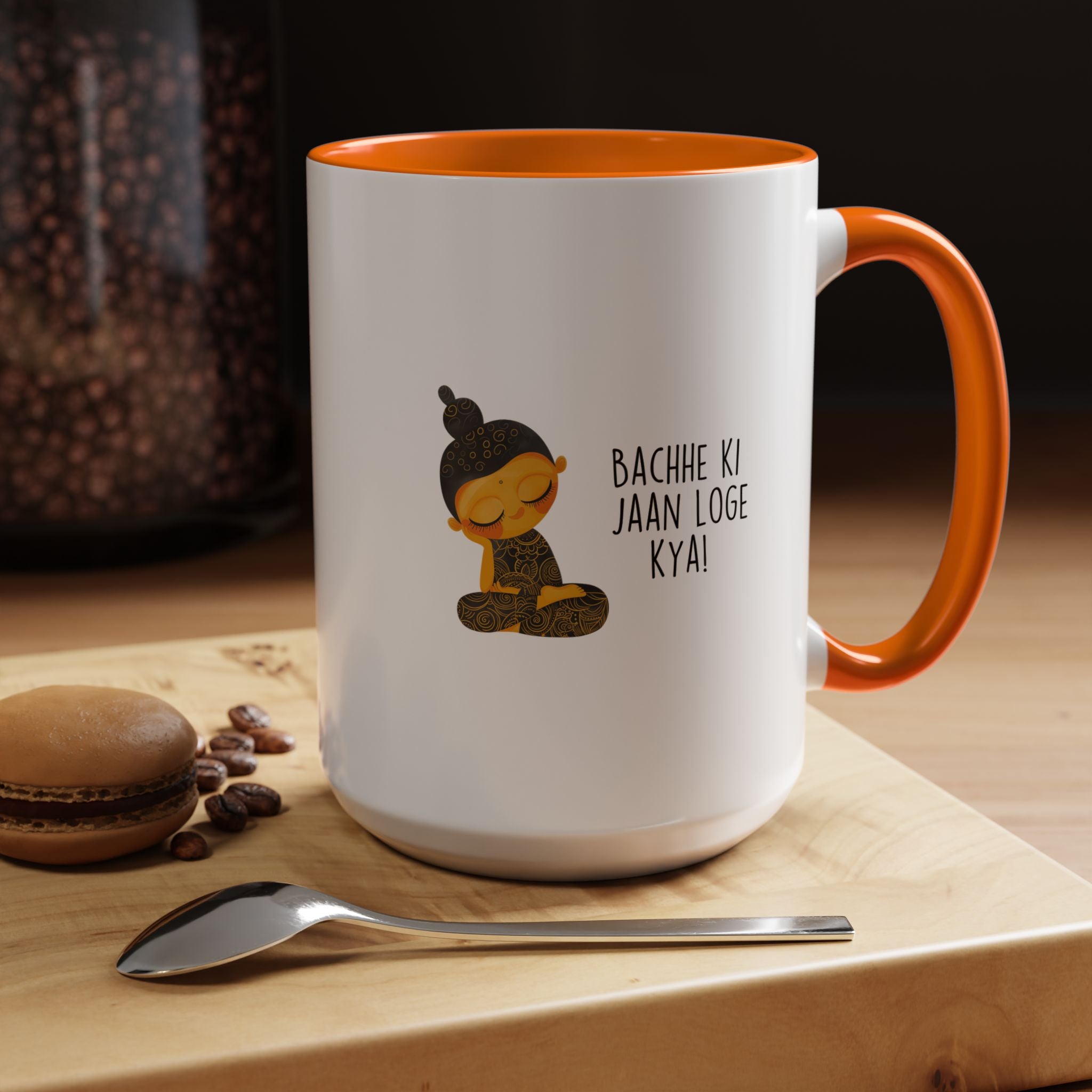 Funny Coffee Mug, Personalized Mug, Desi Roots Mug 'Bachhe Ki Jaan Loge Kya' Accent Cup (11/15oz), Gift Under 20, White Elephant, Chai Cup