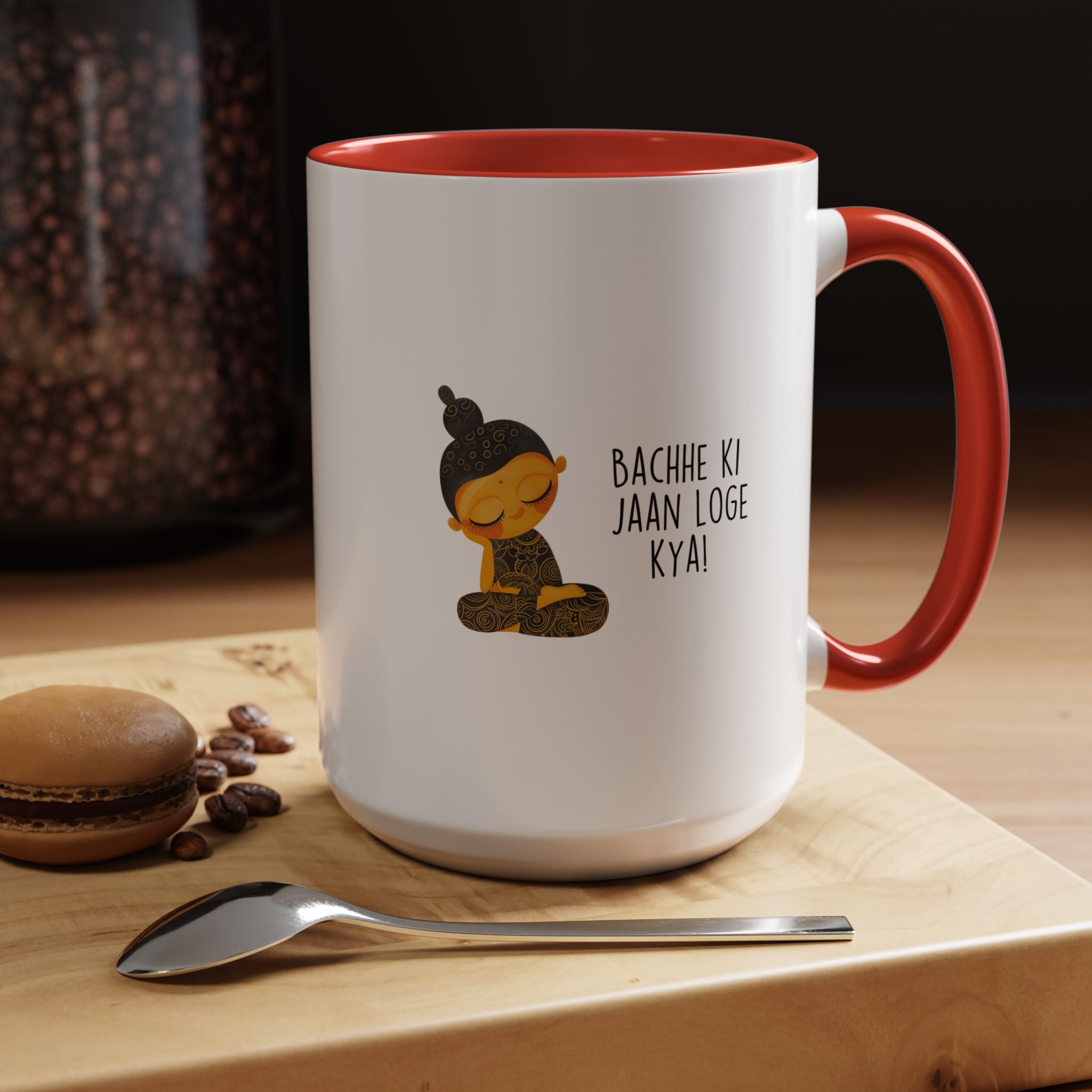 Funny Coffee Mug, Personalized Mug, Desi Roots Mug 'Bachhe Ki Jaan Loge Kya' Accent Cup (11/15oz), Gift Under 20, White Elephant, Chai Cup