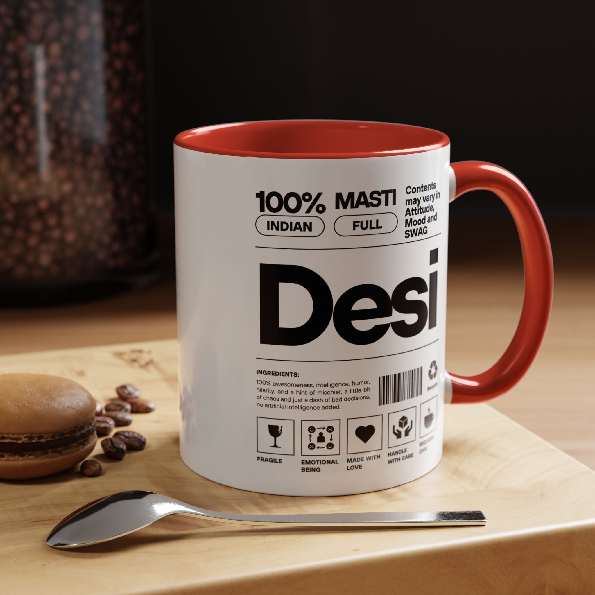 Funny Coffee Mug, Personalized Mug, Desi Roots Indian Accent Chai Cup (11/15oz), Gift Under 20, white elephant, brown humor