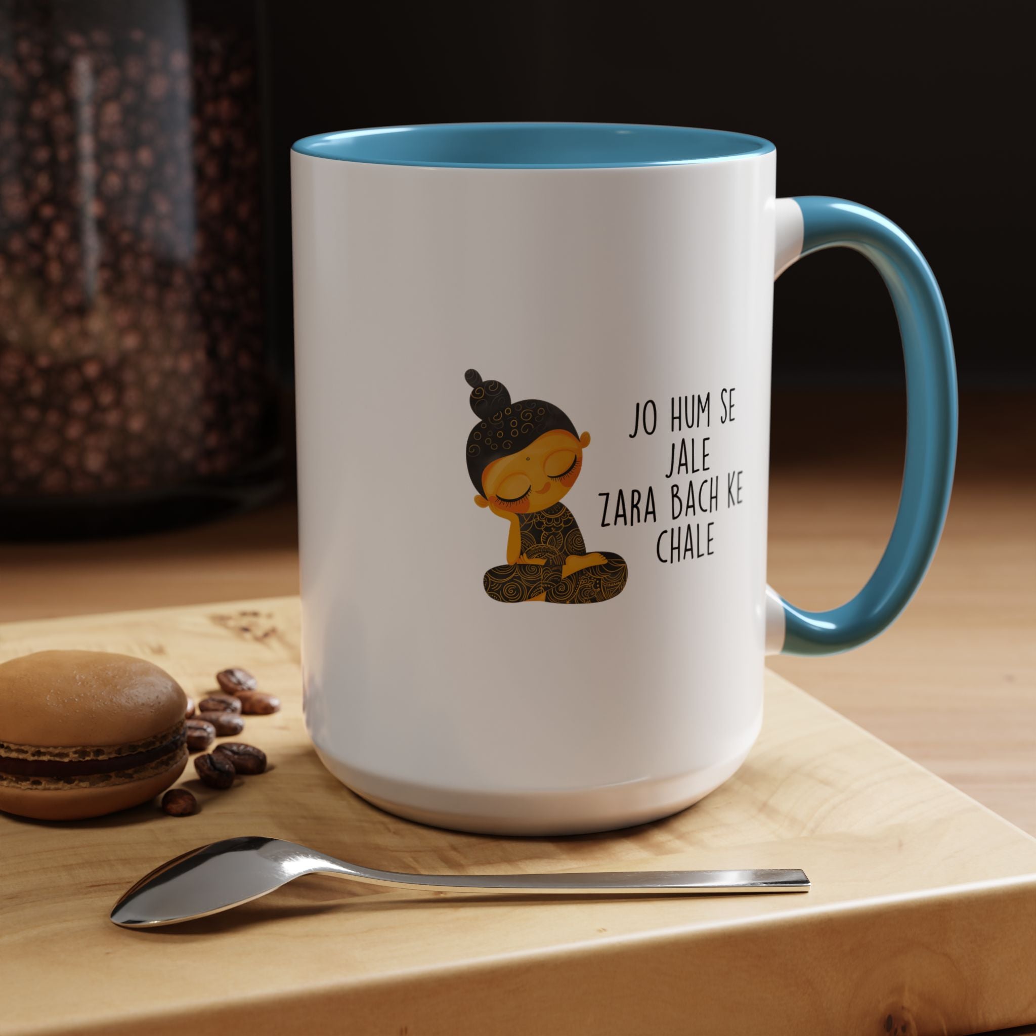 Funny Coffee Mug, Personalized Mug, Desi Roots Mug 'Jo Hum Se Jale Zara Bach Ke Chale' Accent Cup (11/15oz), Gift Under 20, White Elephant