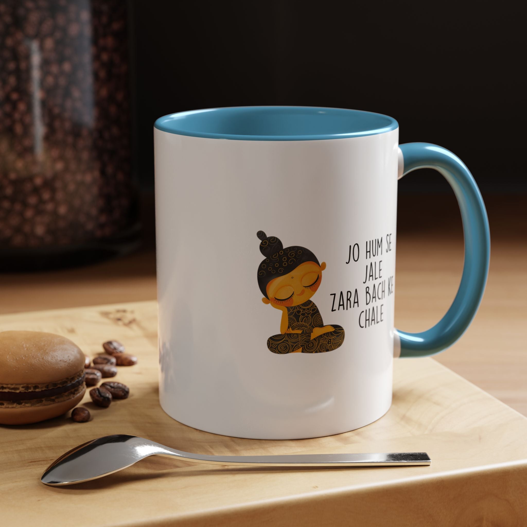 Funny Coffee Mug, Personalized Mug, Desi Roots Mug 'Jo Hum Se Jale Zara Bach Ke Chale' Accent Cup (11/15oz), Gift Under 20, White Elephant