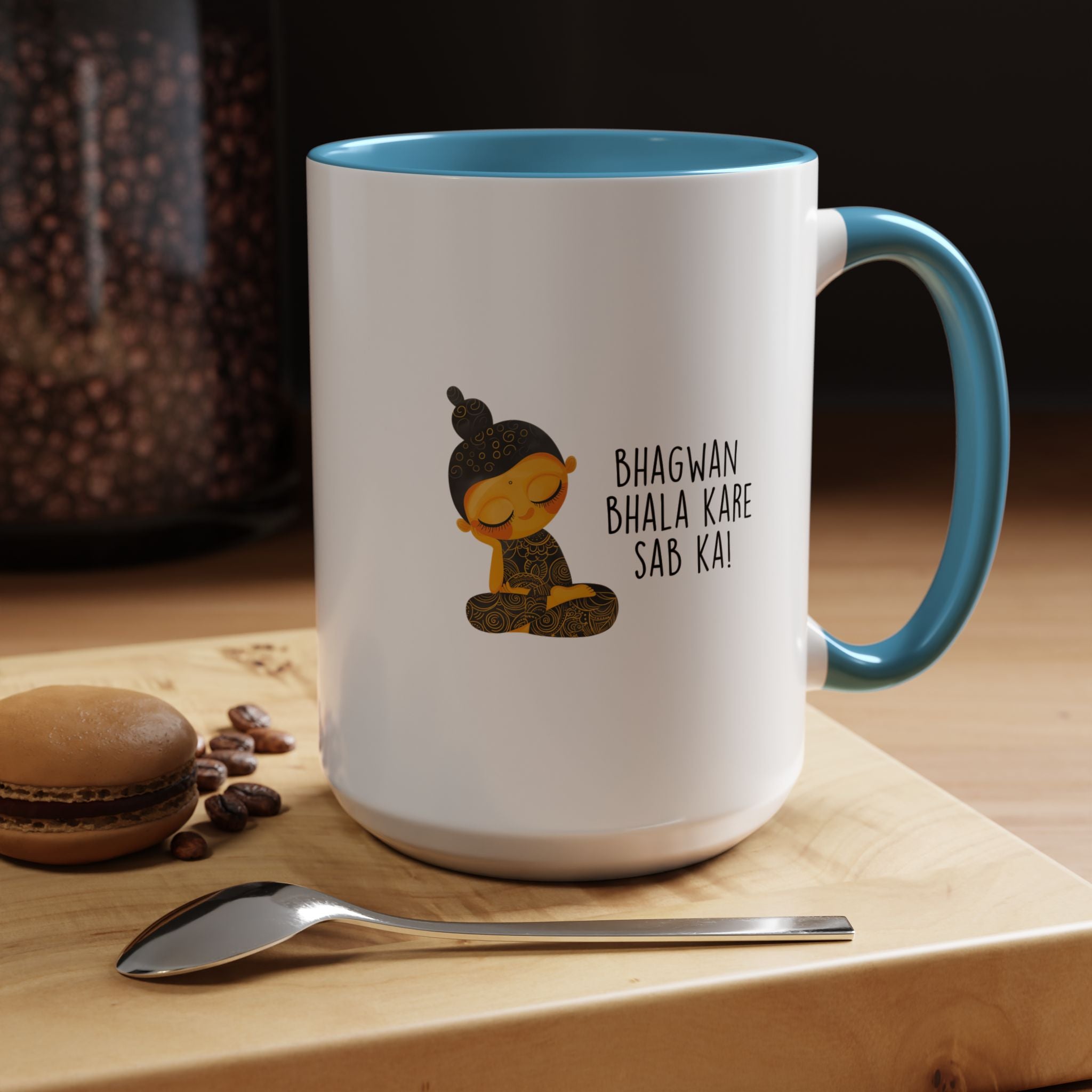 Funny Coffee Mug, Personalized Mug, Desi Roots Mug Bhagwan Bhala Kare Sab Ka Accent Cup (11/15oz), Indian Gift Under 20, White Elephant