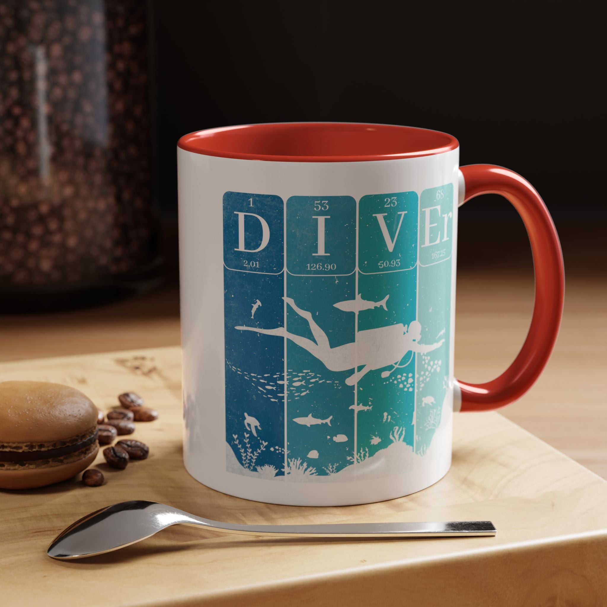 Funny Coffee Mug, Personalized Mug, Periodic Table Diver Accent Cup (11, 15oz), Gift Under 20, White Elephant