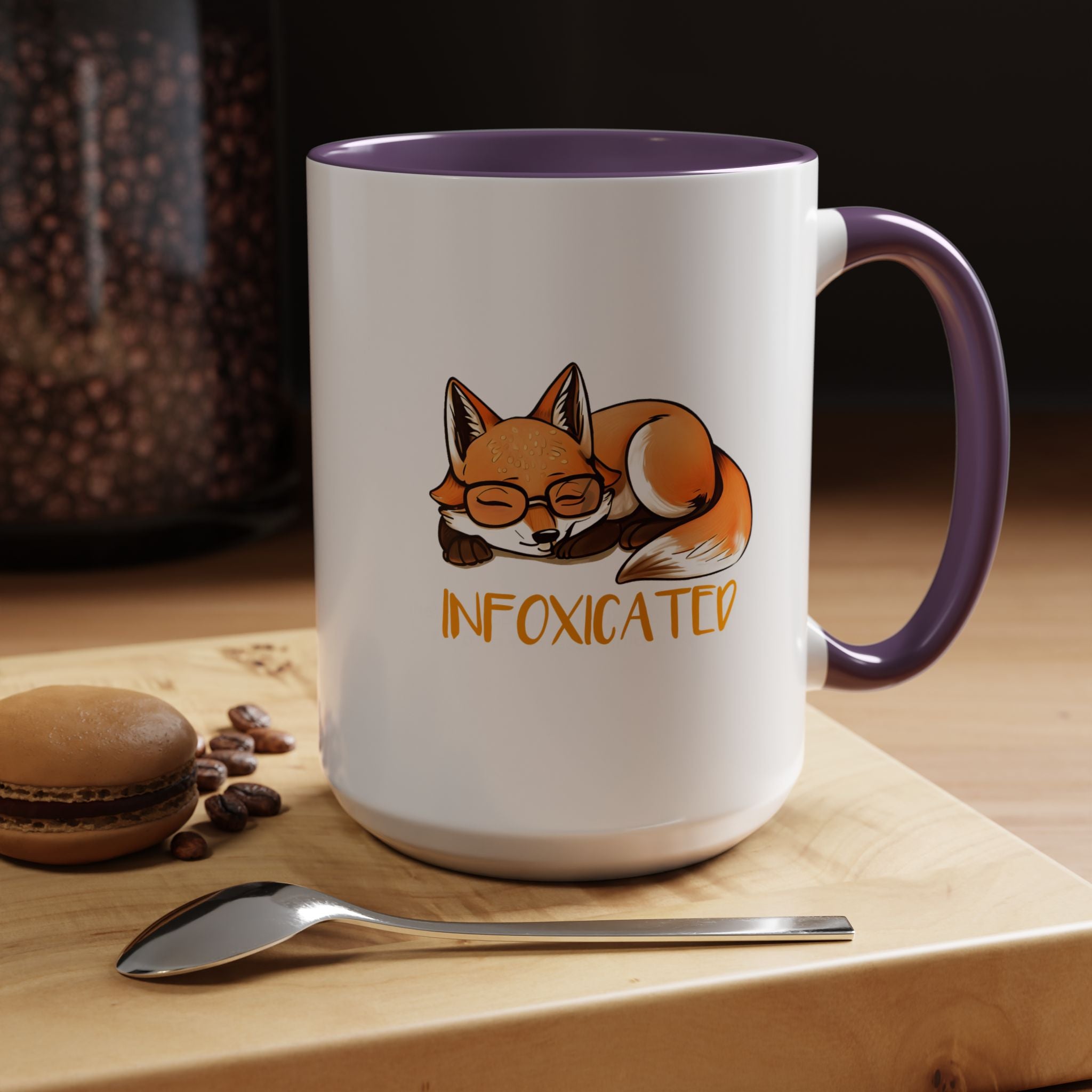 Funny Coffee Mug, Personalized Mug, Cute Fox Infoxicated Accent Cup (11, 15oz), Gift Under 20, White Elephant gift