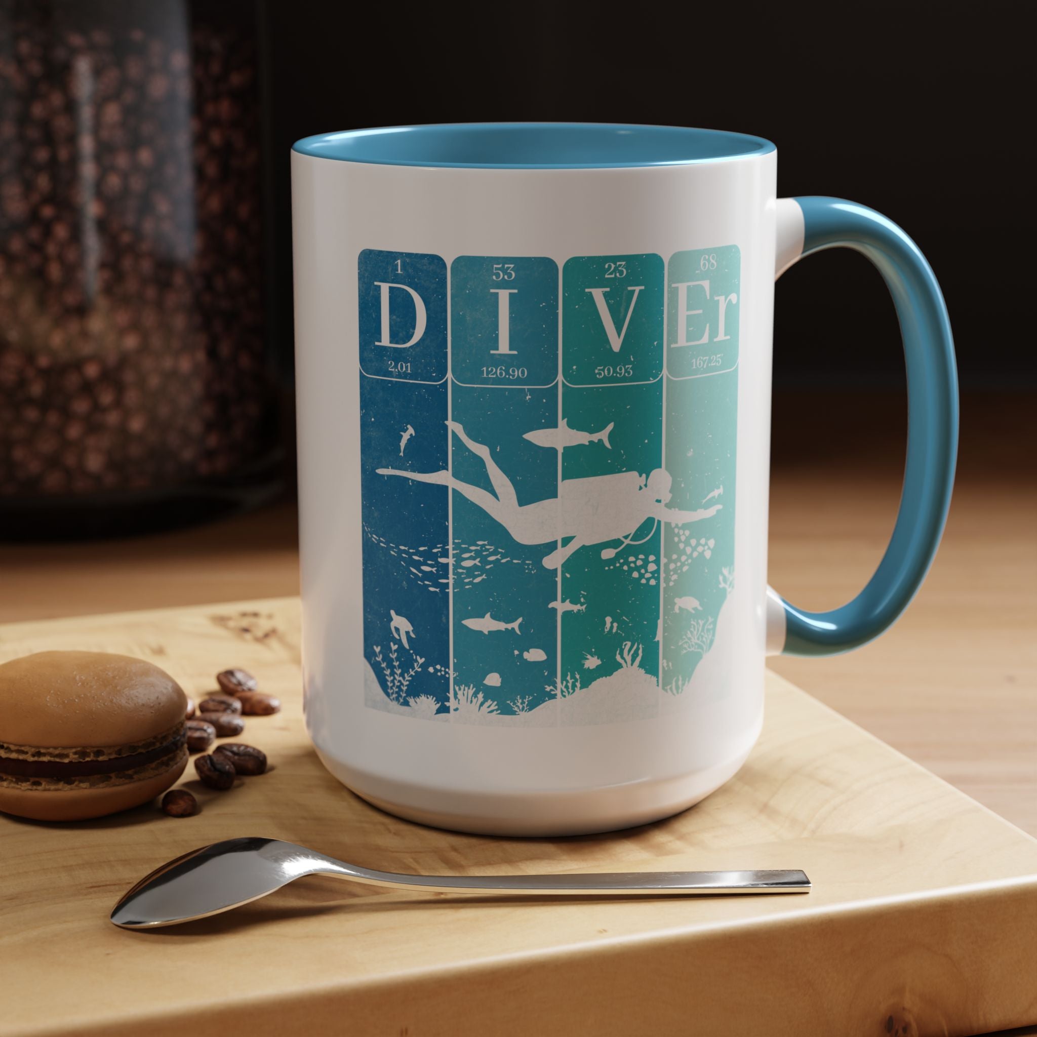 Funny Coffee Mug, Personalized Mug, Periodic Table Diver Accent Cup (11, 15oz), Gift Under 20, White Elephant