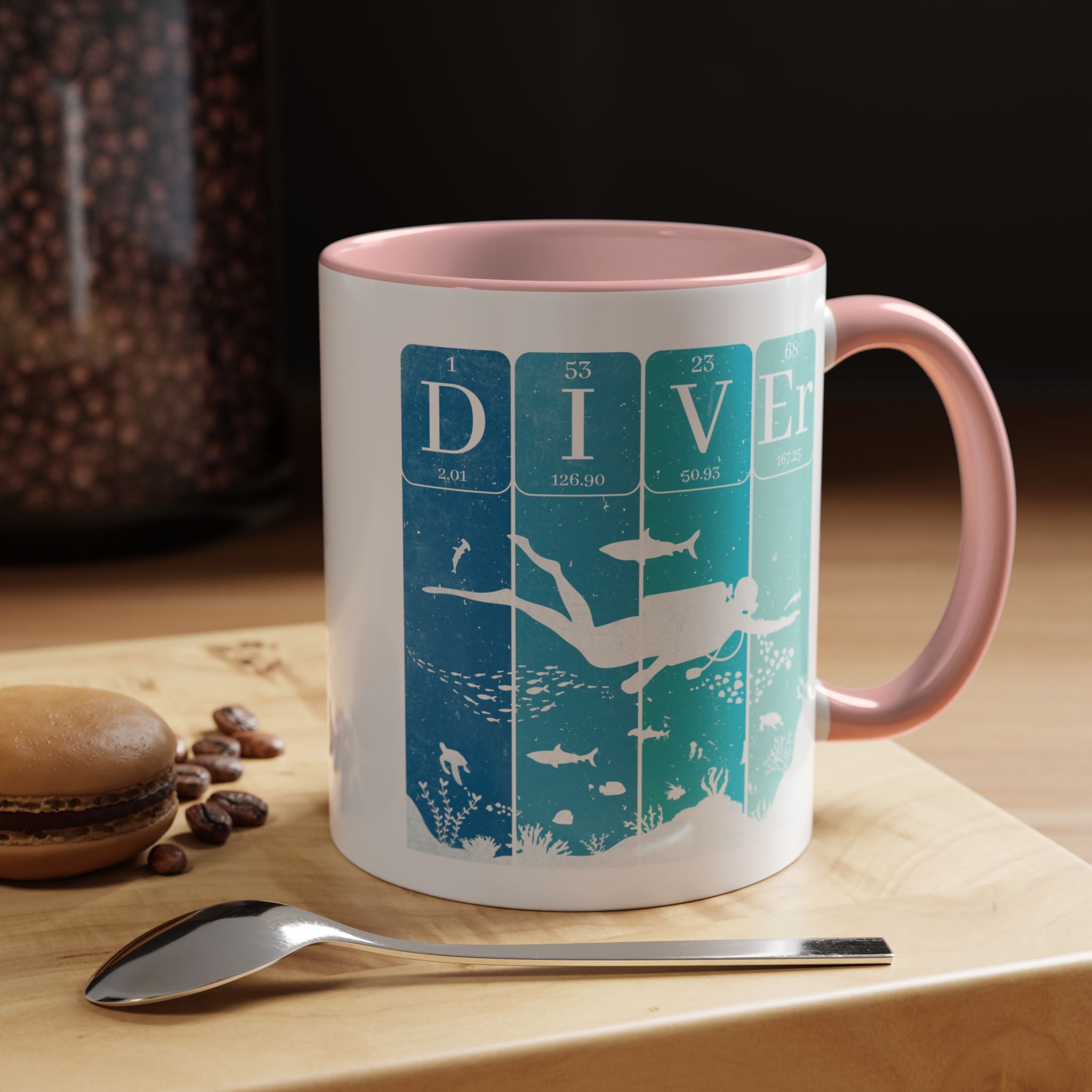 Funny Coffee Mug, Personalized Mug, Periodic Table Diver Accent Cup (11, 15oz), Gift Under 20, White Elephant