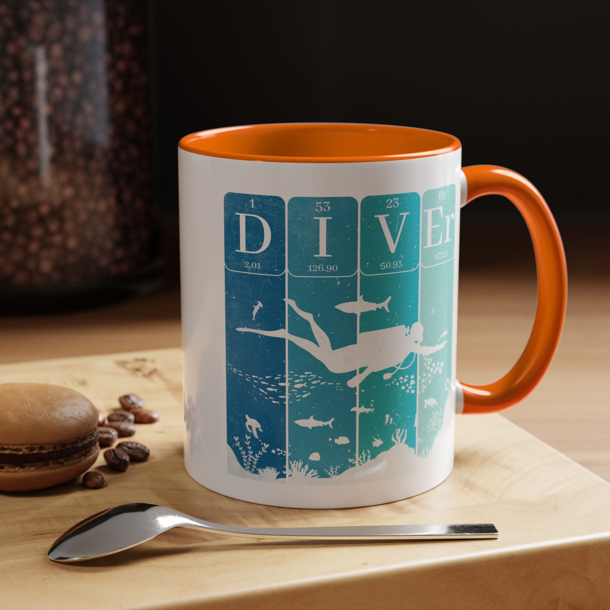 Funny Coffee Mug, Personalized Mug, Periodic Table Diver Accent Cup (11, 15oz), Gift Under 20, White Elephant