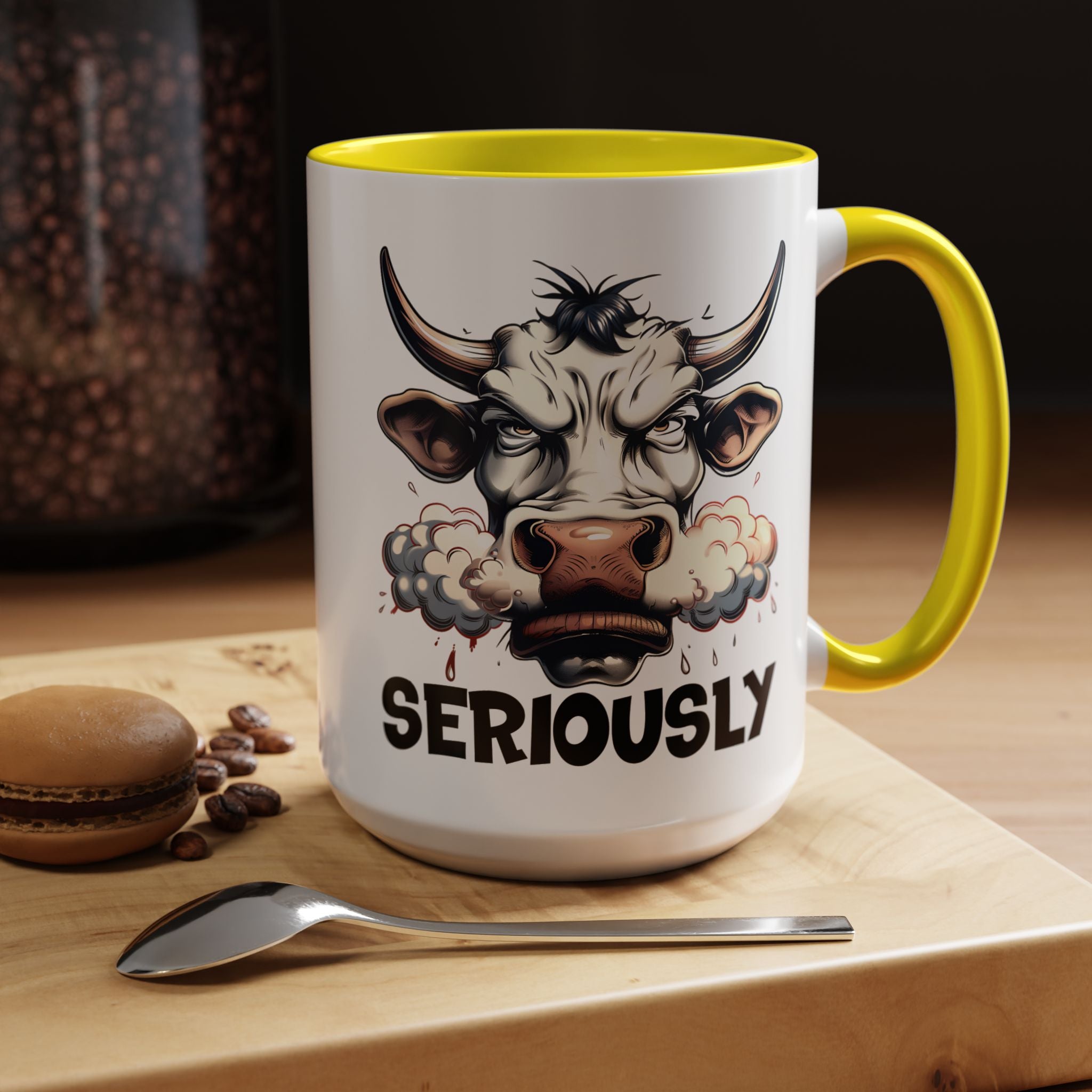 Funny Coffee Mug, Personalized Mug, Raging Bull Seriously Cup (11, 15oz), Gift Under 20, White Elephant
