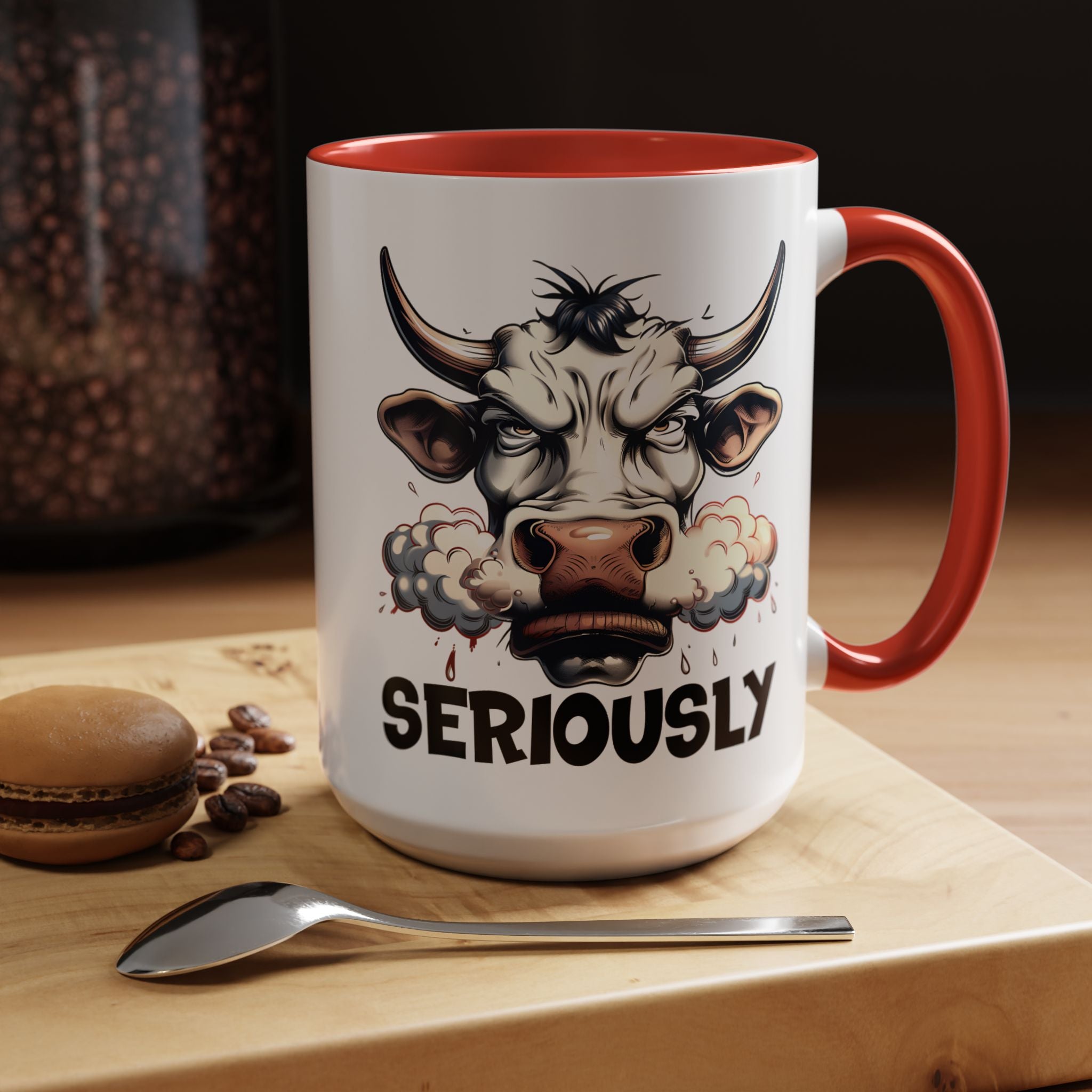 Funny Coffee Mug, Personalized Mug, Raging Bull Seriously Cup (11, 15oz), Gift Under 20, White Elephant